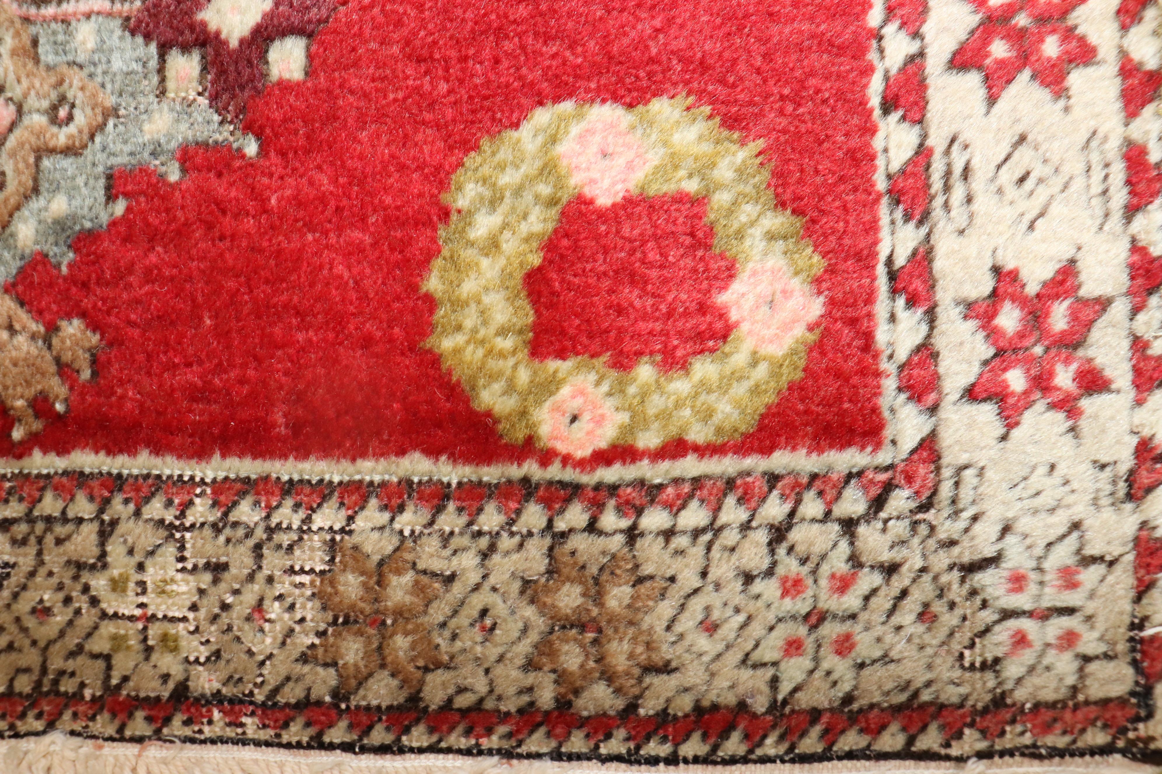 Mini Square Antique Turkish Rug In Good Condition For Sale In New York, NY