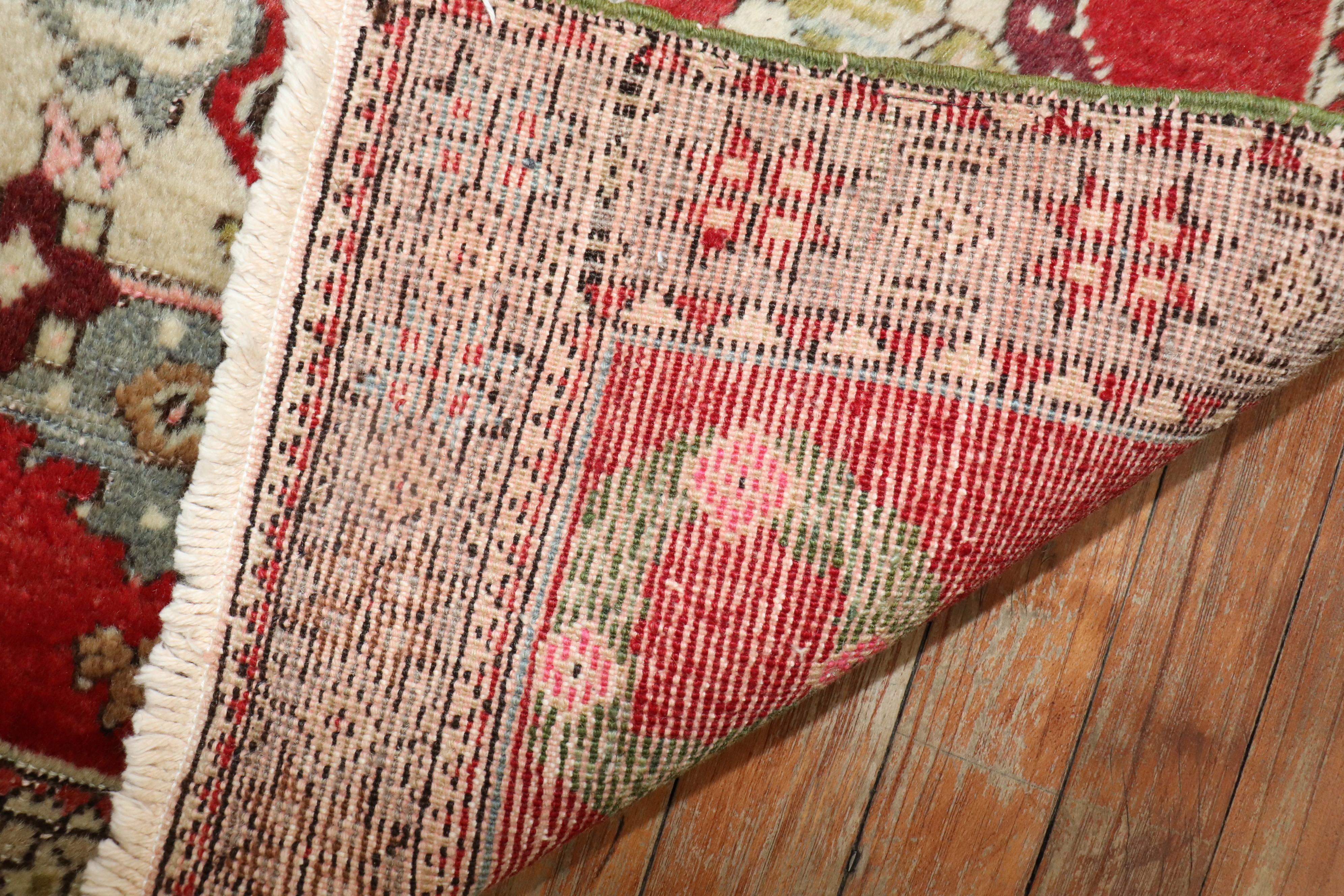 Wool Mini Square Antique Turkish Rug For Sale