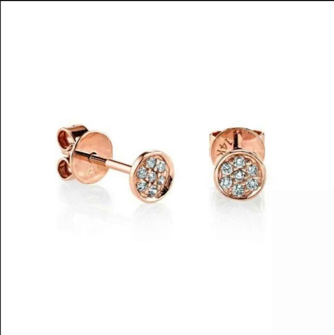 Mini Stud Earring 14K Solid Gold Diamond Earrings Jewelry For Women Christmas. For Sale 4