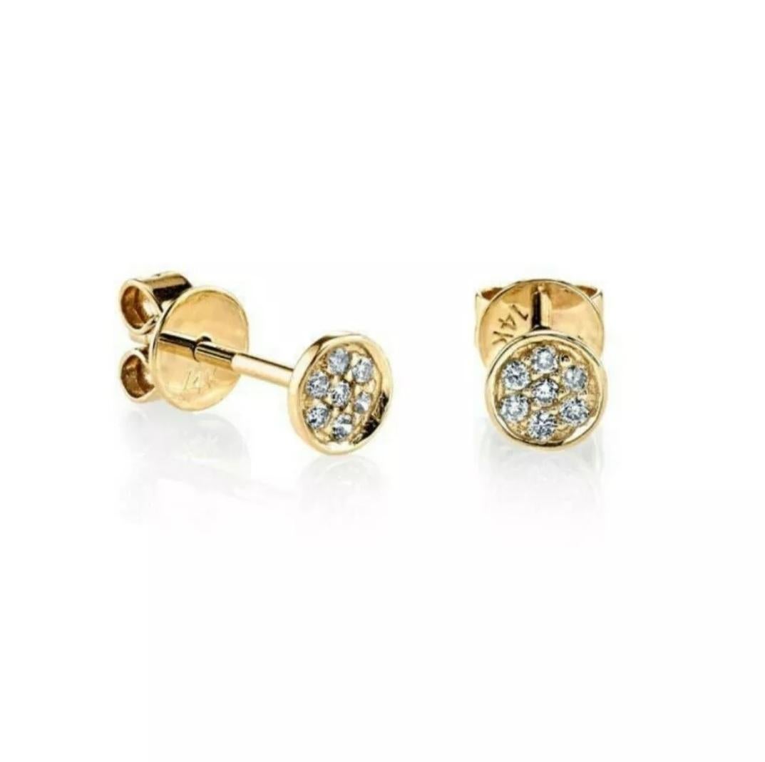 Mini Stud Earring 14K Solid Gold Diamond Earrings Jewelry For Women Christmas. For Sale 5
