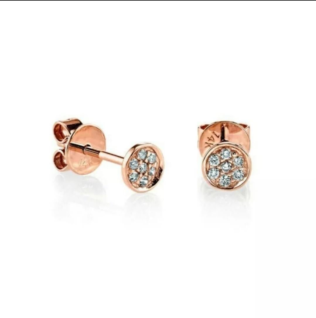 Mini Stud Earring 14K Solid Gold Diamond Earrings Jewelry For Women Christmas. For Sale 2