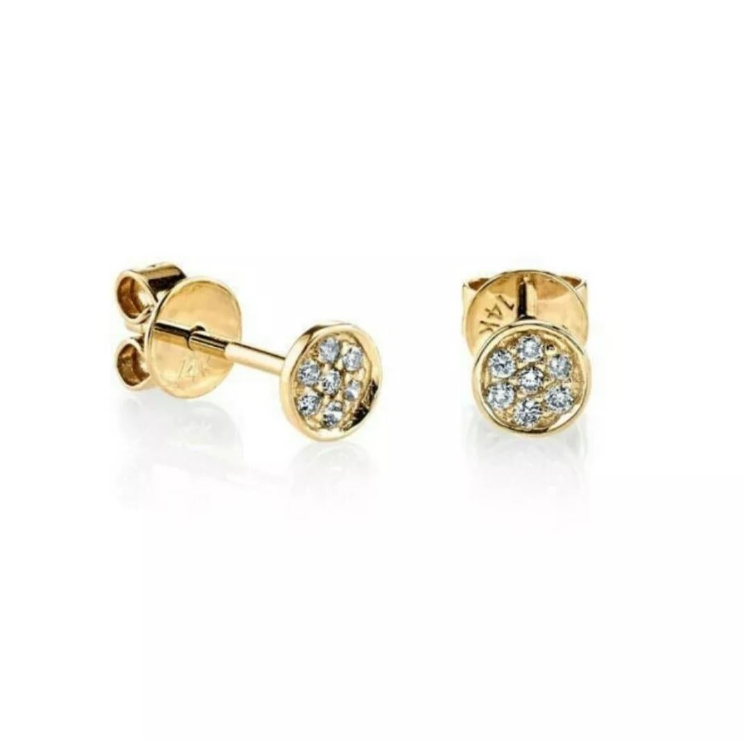 Mini Stud Earring 14K Solid Gold Diamond Earrings Jewelry For Women Christmas. For Sale 3