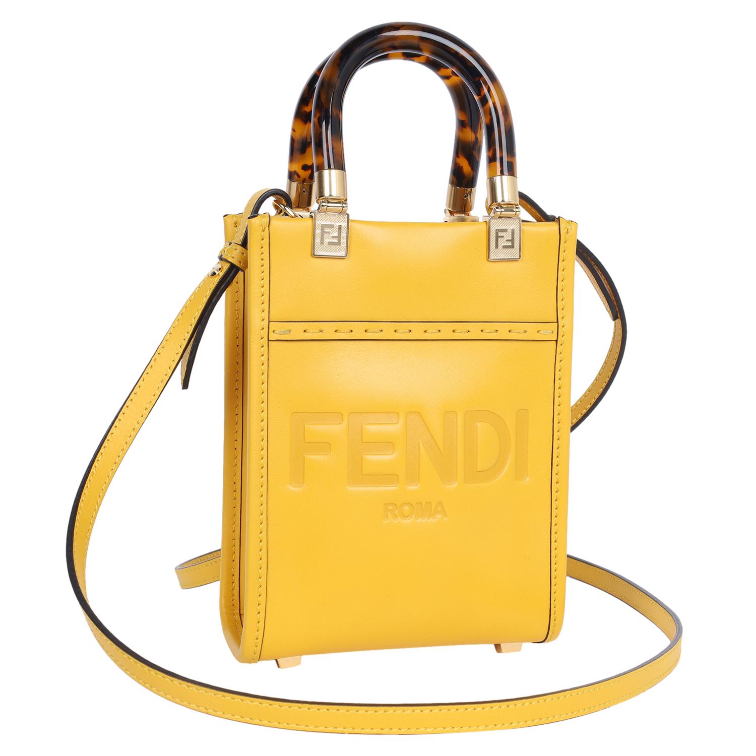 Fendi Yellow Leather Mini Sunshine Shopper Crossbody Bag In Excellent Condition For Sale In Salt Lake Cty, UT