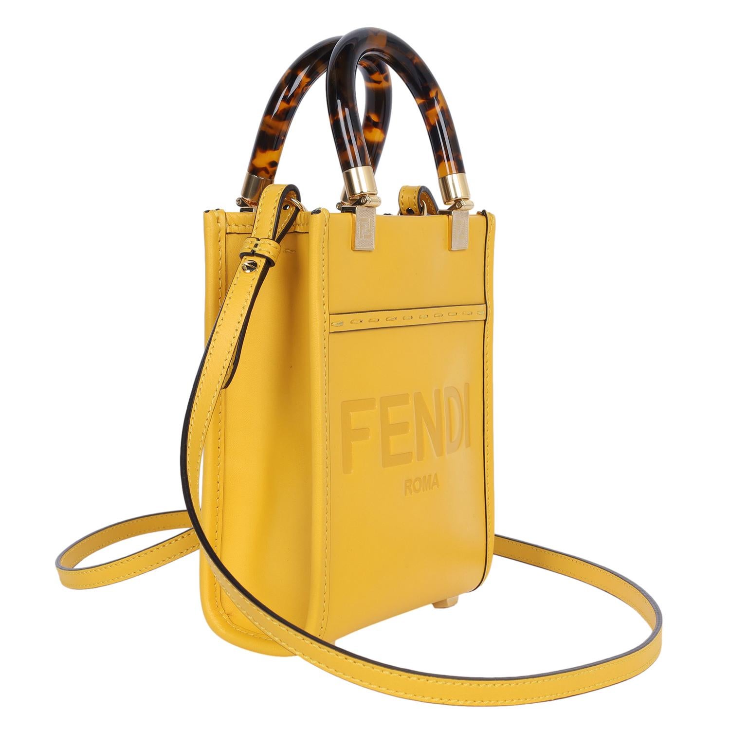 Fendi Mini Sunshine Shopper Umhängetasche aus gelbem Leder Damen im Angebot