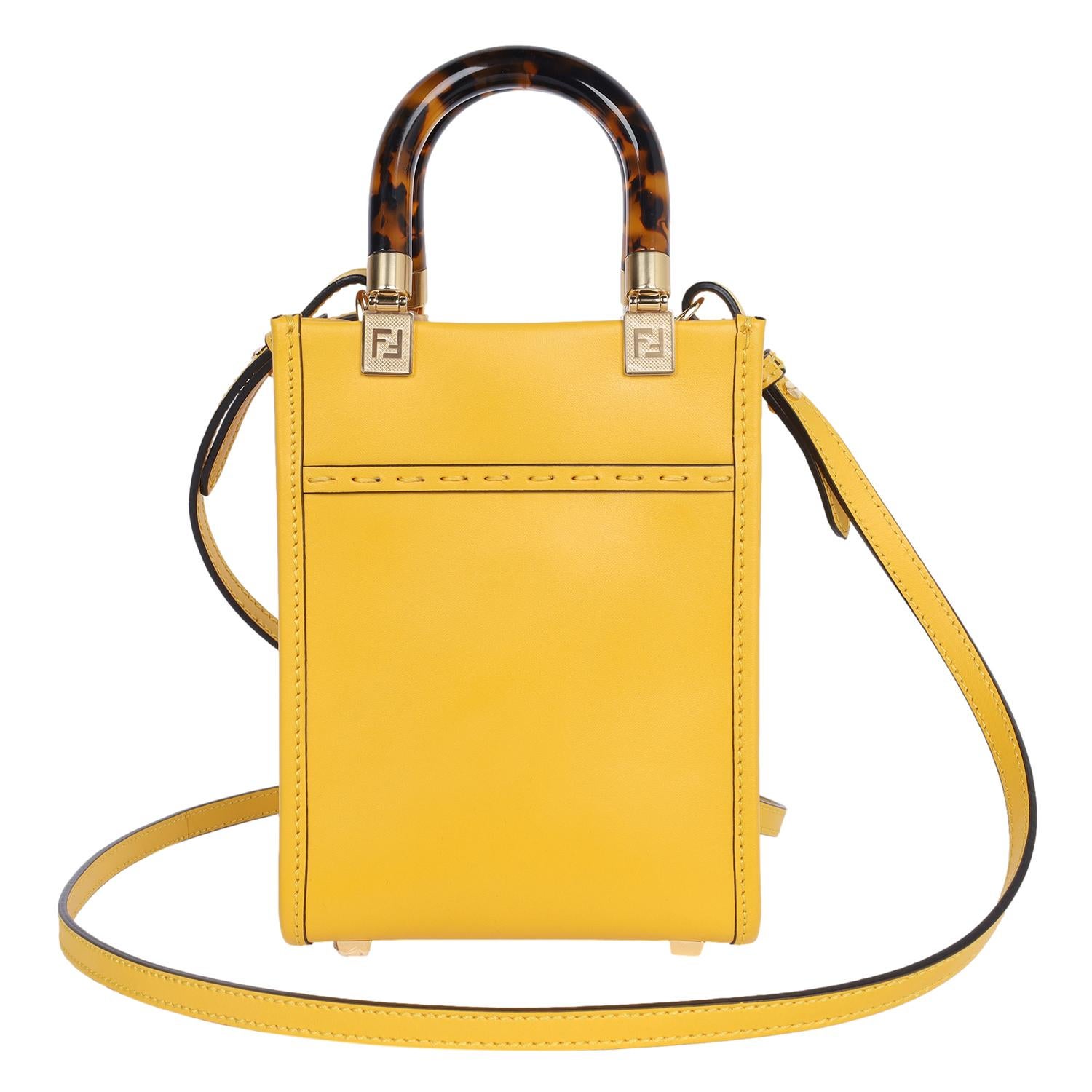 Fendi Mini Sunshine Shopper Umhängetasche aus gelbem Leder im Angebot 1