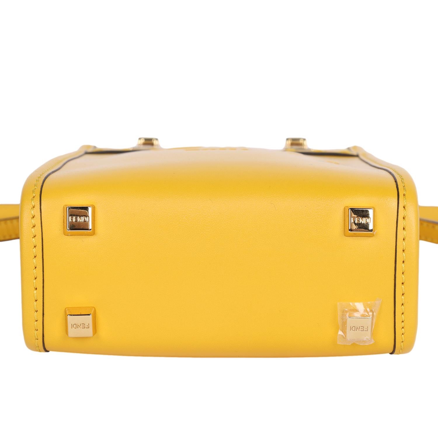 Fendi Mini Sunshine Shopper Umhängetasche aus gelbem Leder im Angebot 4