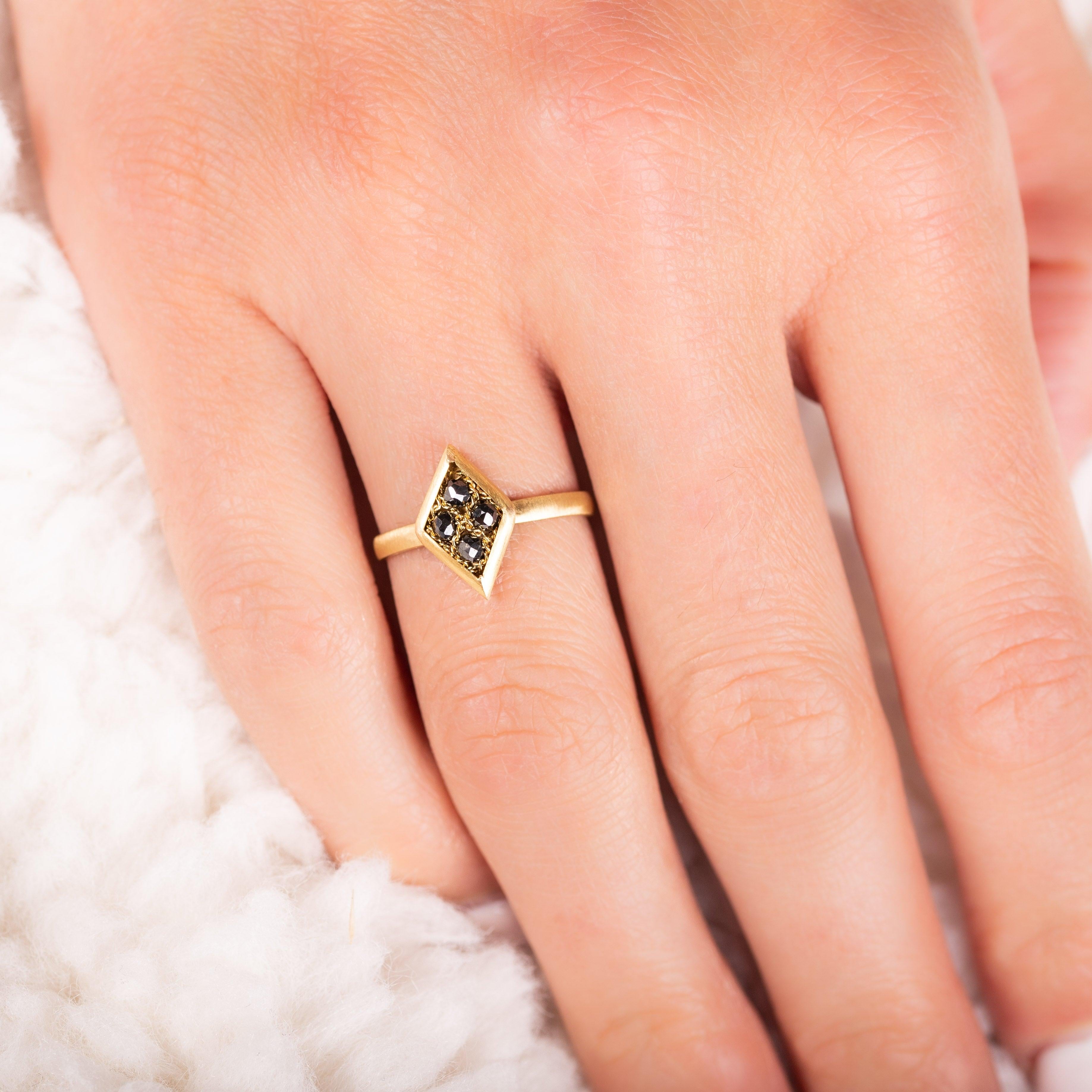 Bead Mini Textile Ring in Black Diamond For Sale