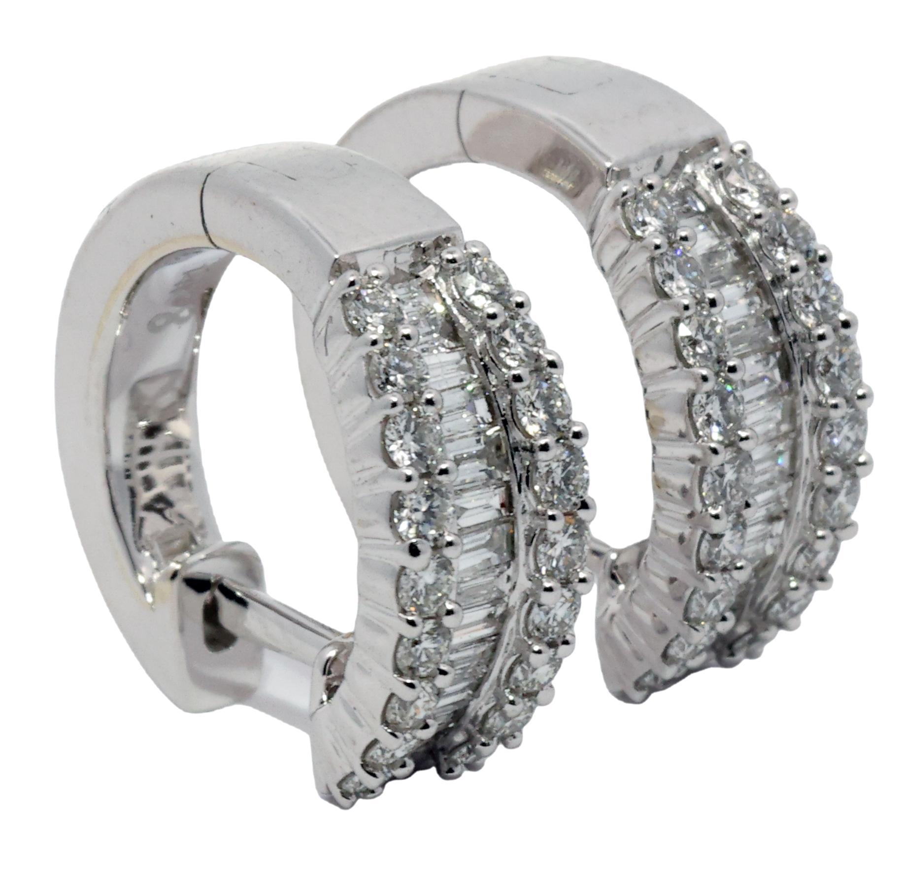 Introducing a timeless embodiment of elegance- our mini 3 row diamond huggie hoop earrings in white gold. These exquisite earrings redefine sophistication, offering a delicate yet dazzling accessory that seamlessly blends classic design with modern