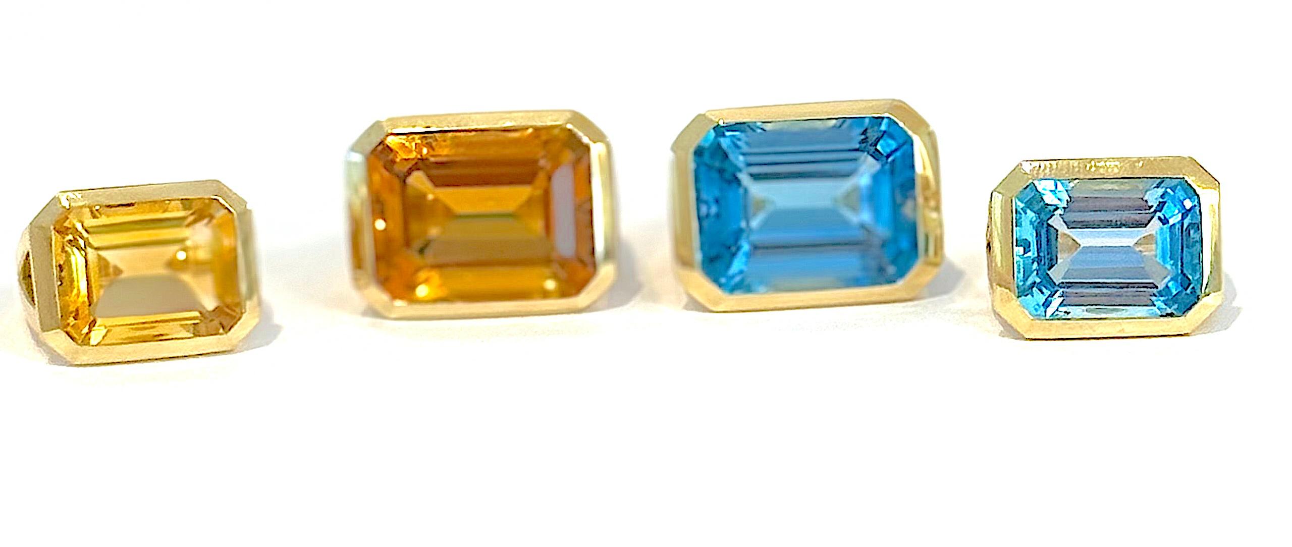 Mini anello a tre pietre con Topazio Blu e Peridoto in vendita 9
