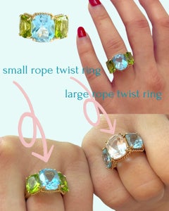 Mini Three-Stone Rope Twist Ring with Blue Topaz and Peridot