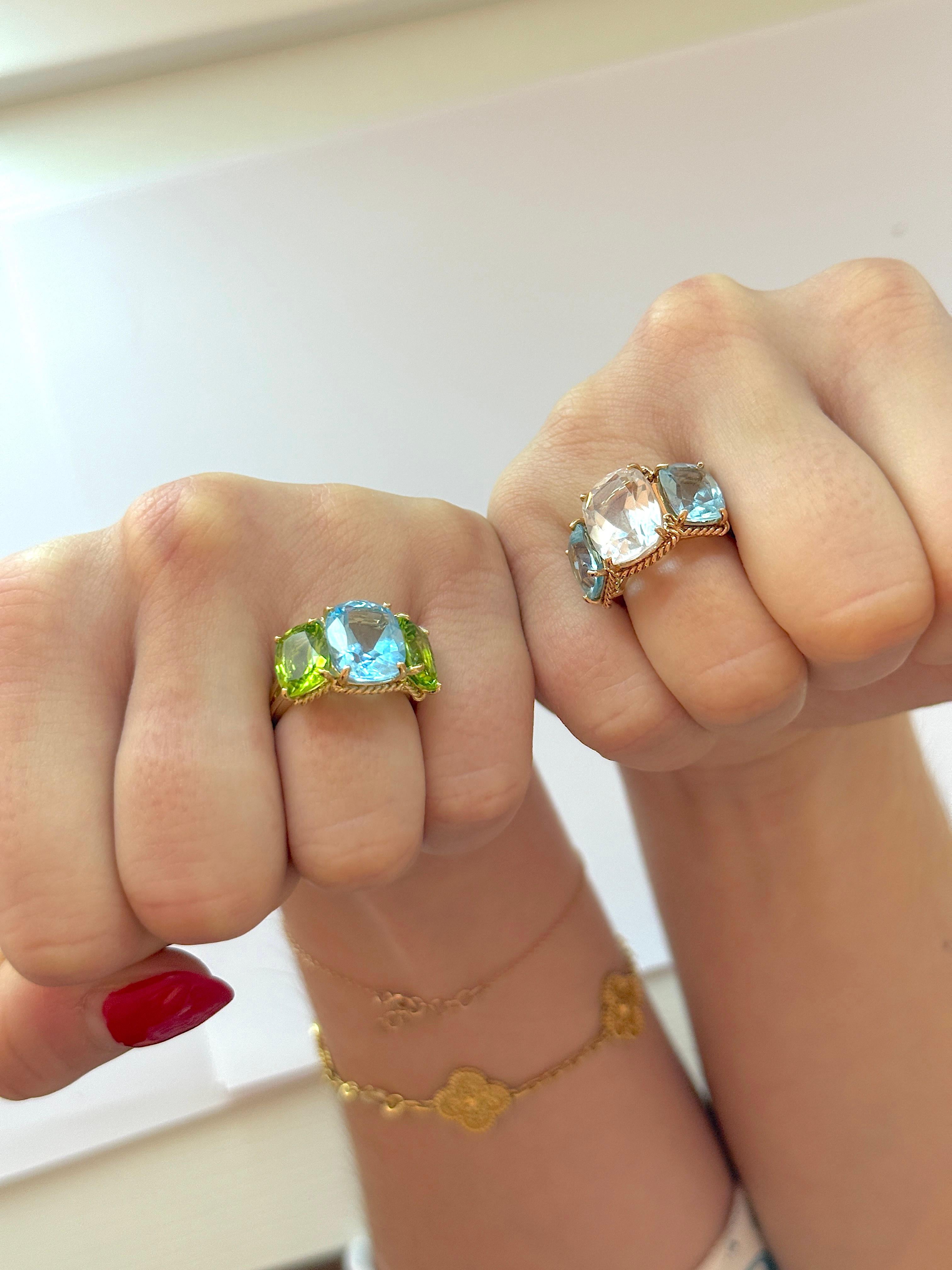 Donna Mini anello a tre pietre con Topazio Blu e Peridoto in vendita