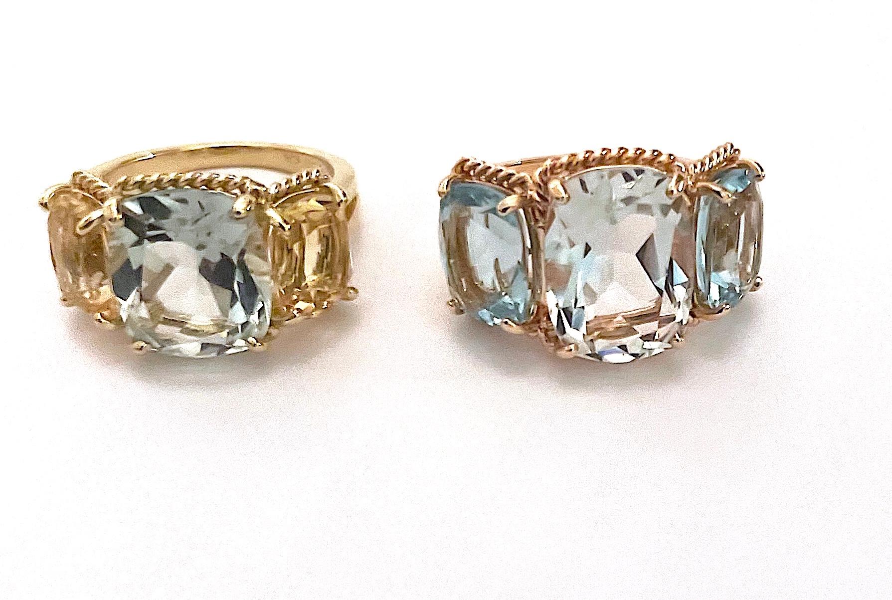 Mini anello a tre pietre con Topazio Blu e Peridoto in vendita 2