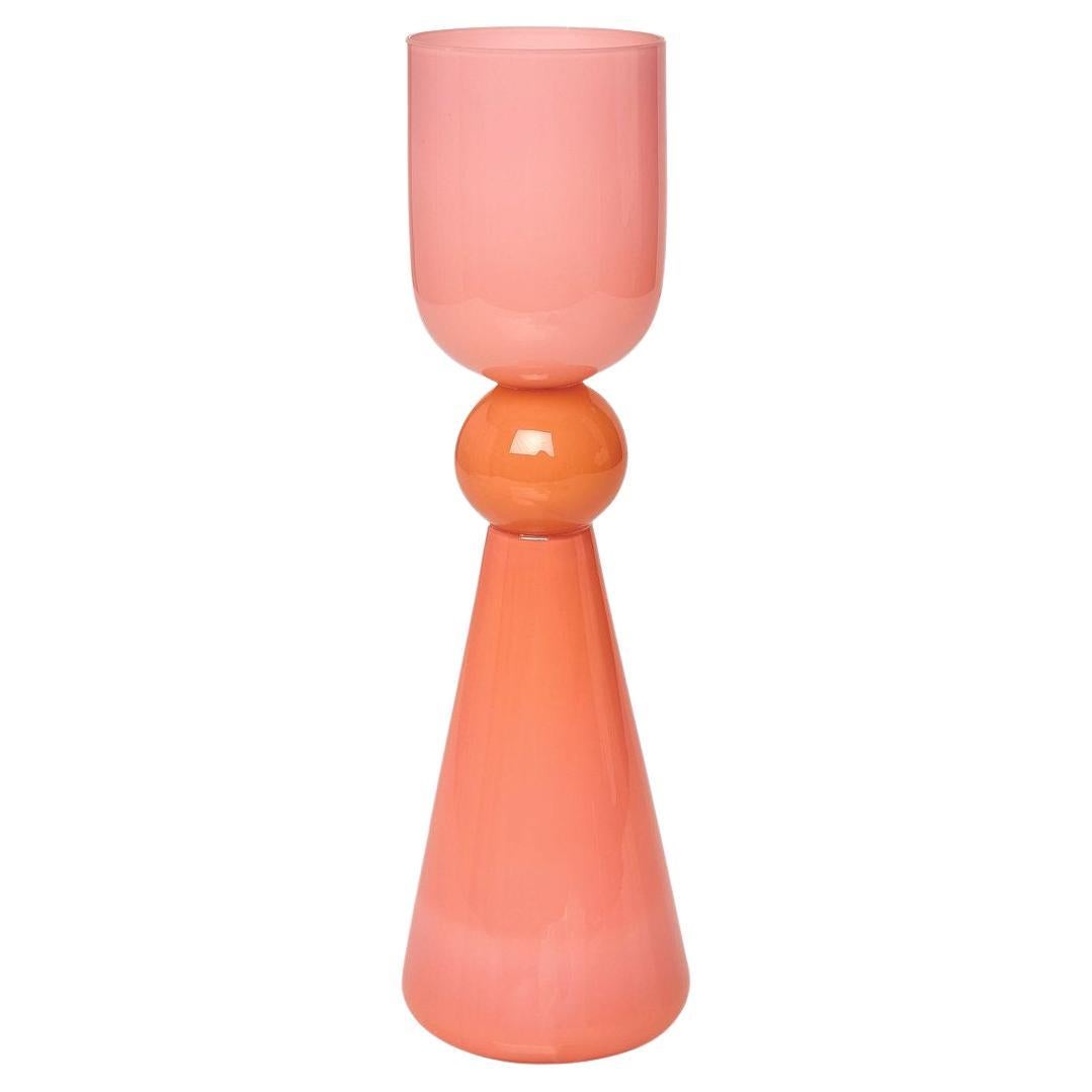 Mini-Totem-Schreibtischlampe aus korallenfarbenem, glänzendem Glas von Bianco Light + Space im Angebot