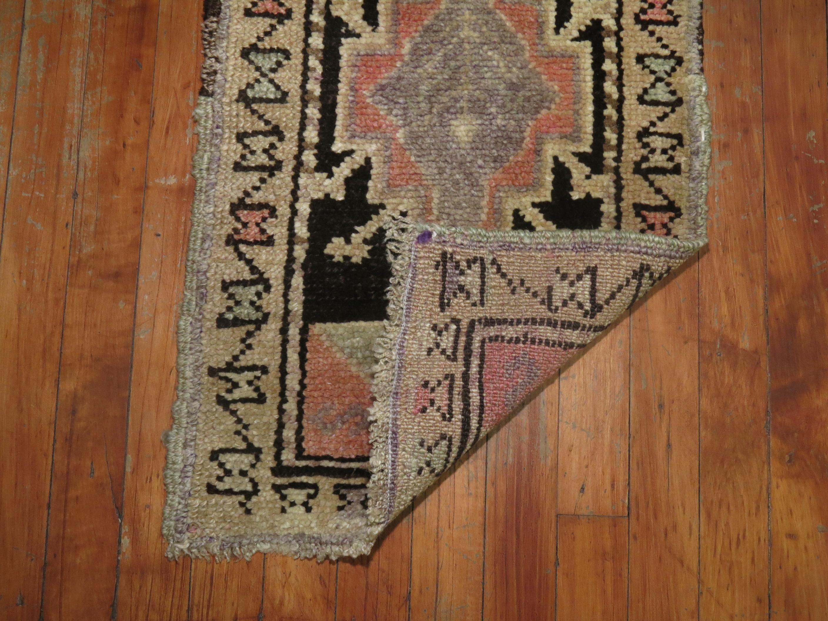 Hand-Knotted Mini Tribal Turkish Anatolian Rug For Sale