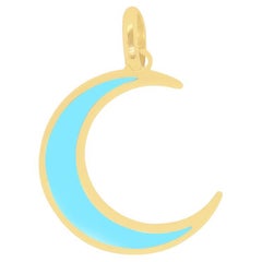 Mini Turquoise Crescent Moon Charm 14K Yellow Gold