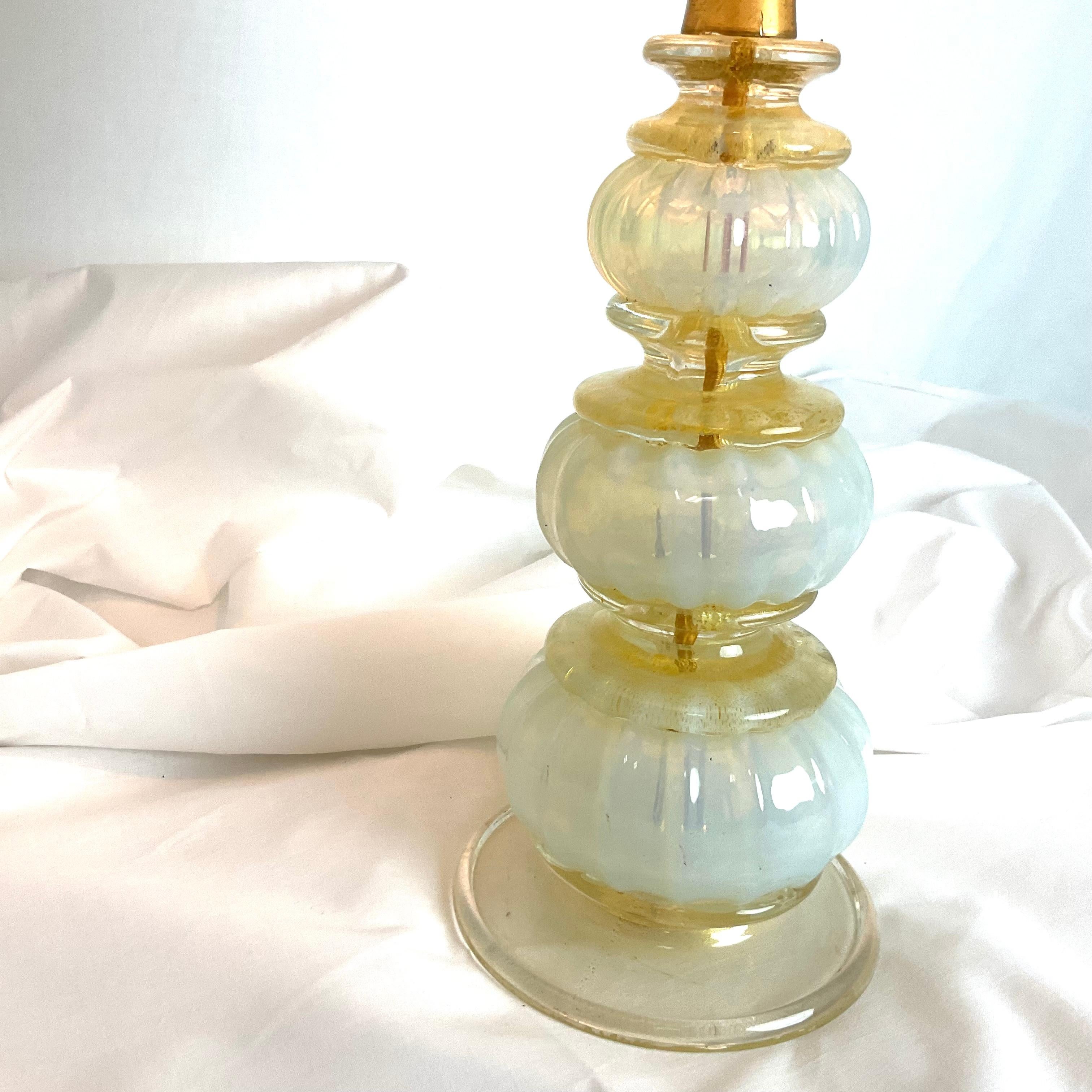Italian Mini Venetian Glass Lamp with Shade and Finial For Sale