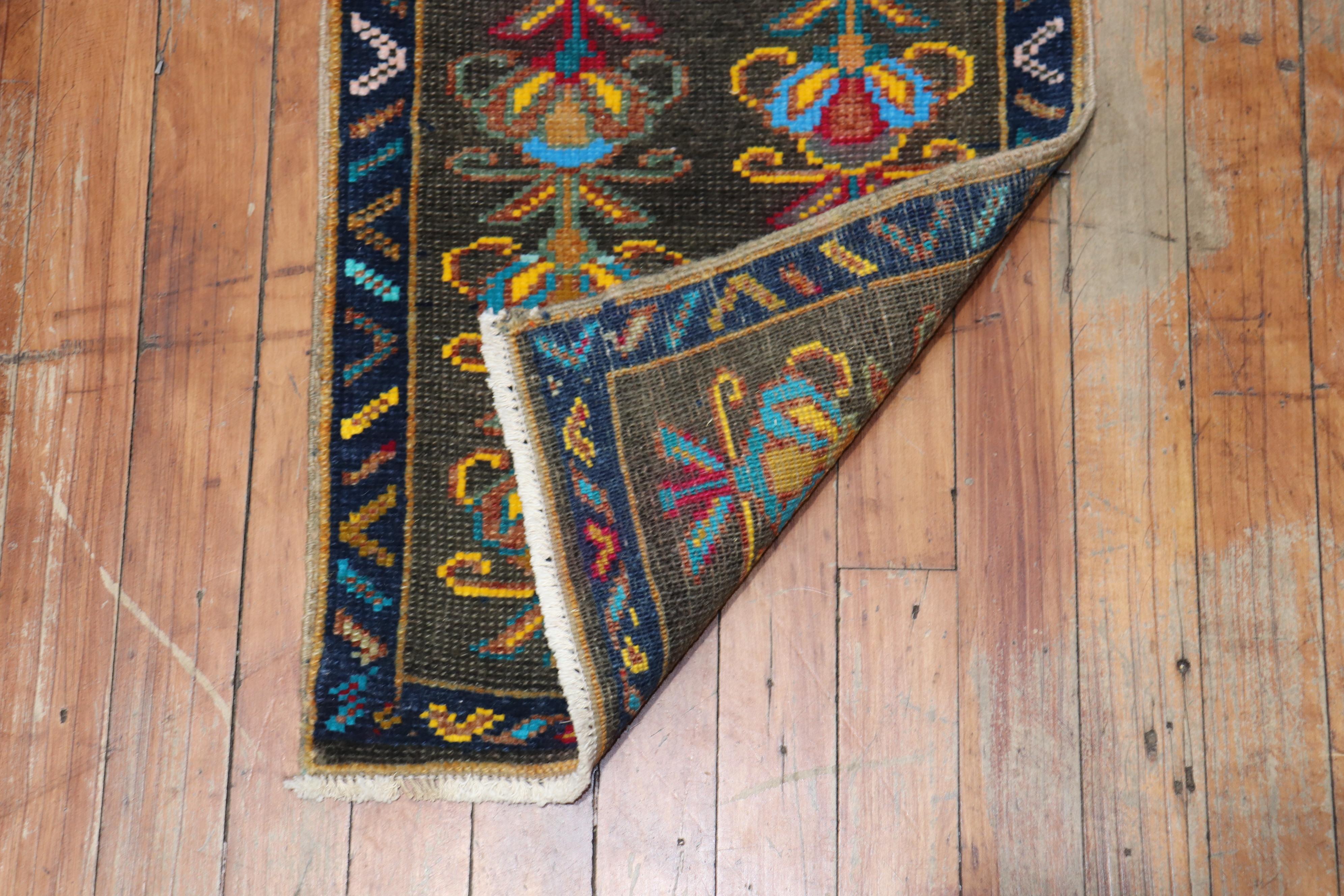 Black Forest Zabihi Collection Mini Vintage Anatolian Turkish Mini Rug For Sale