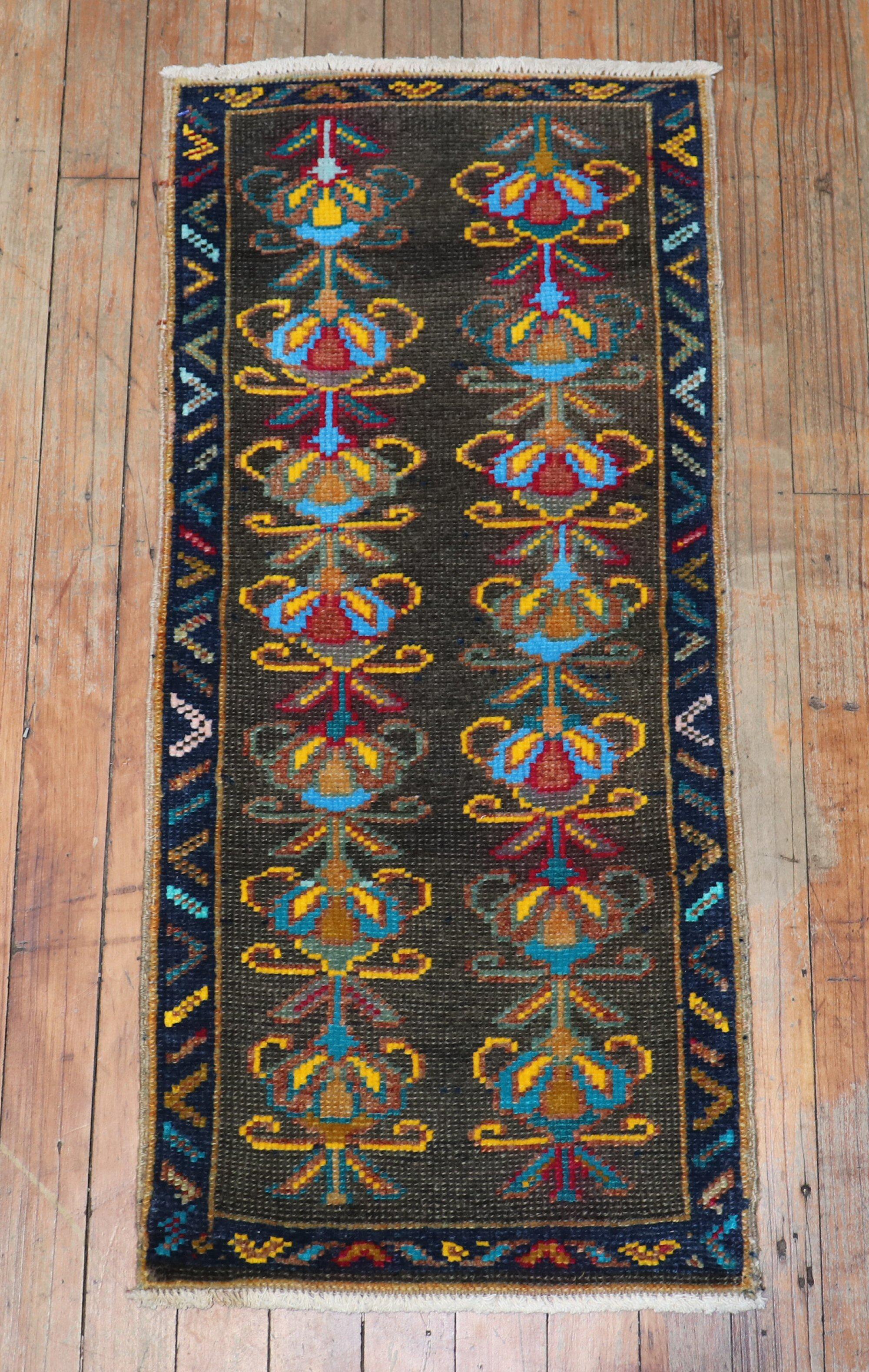 Asian Zabihi Collection Mini Vintage Anatolian Turkish Mini Rug For Sale