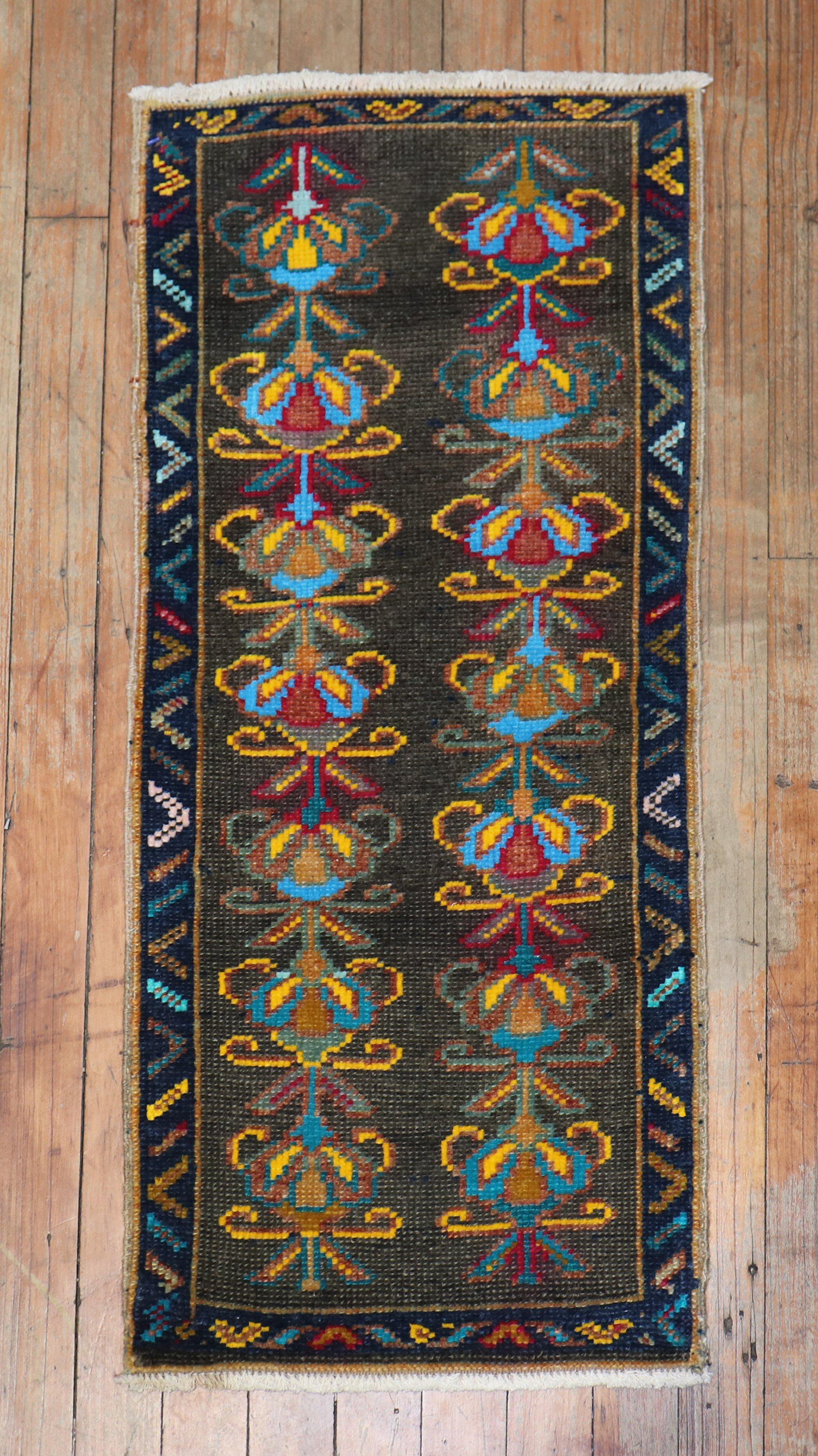 Hand-Knotted Zabihi Collection Mini Vintage Anatolian Turkish Mini Rug For Sale