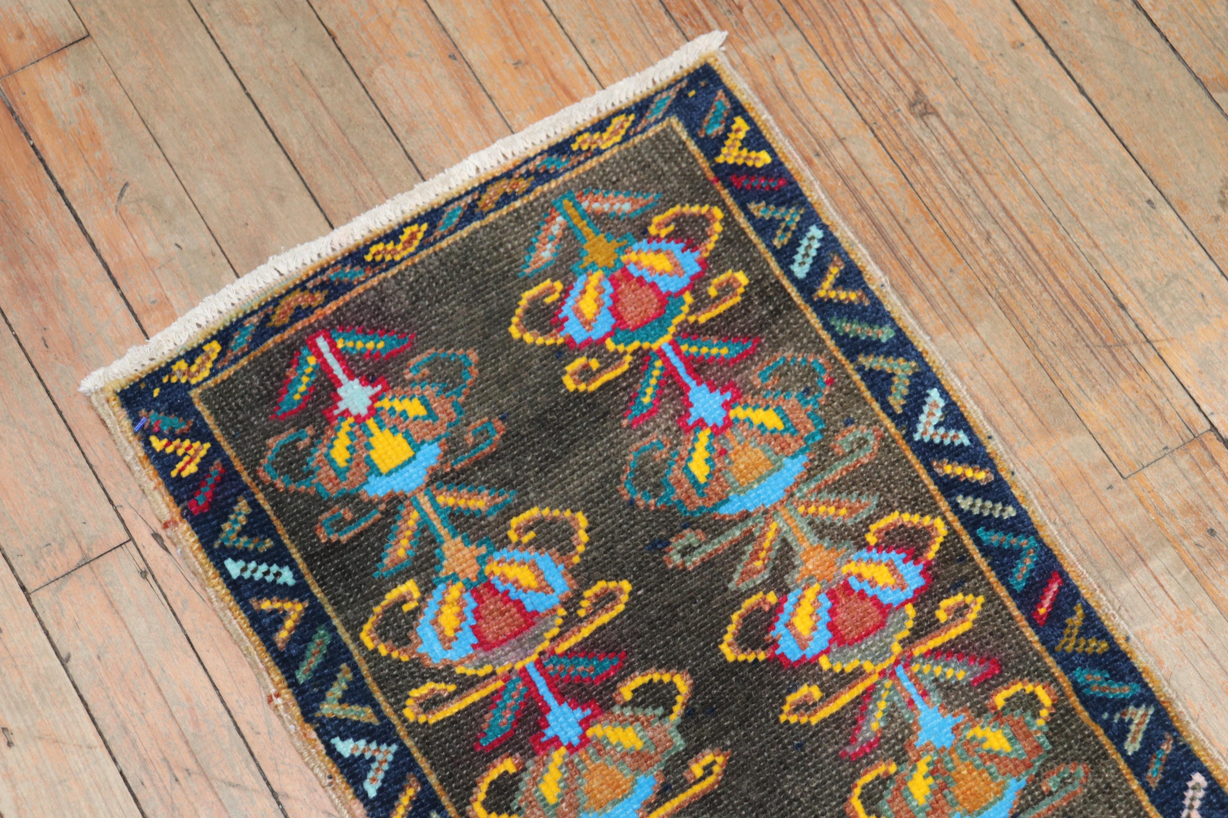 Zabihi Collection Mini Vintage Anatolian Turkish Mini Rug In Good Condition For Sale In New York, NY
