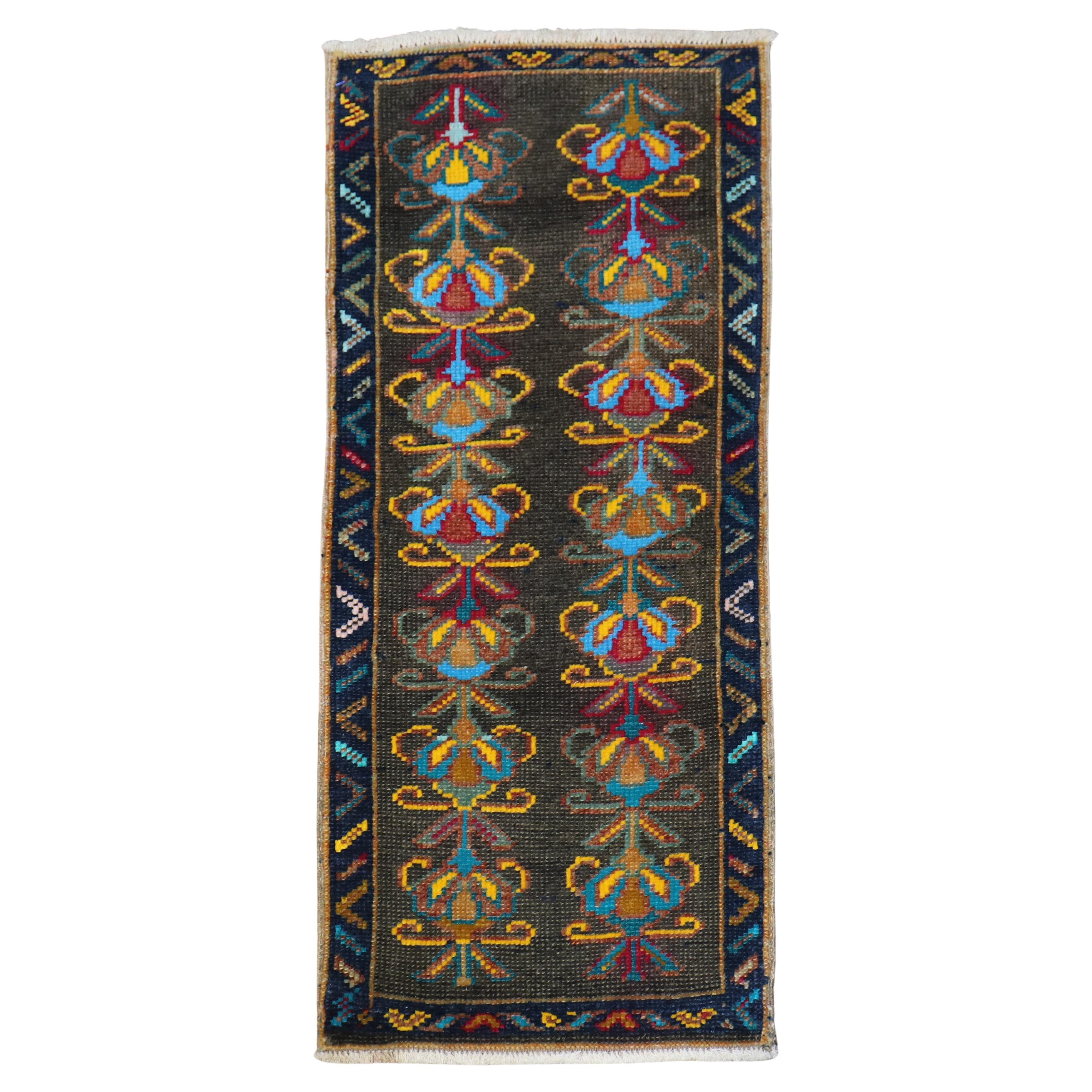 Zabihi Collection Mini Vintage Anatolian Turkish Mini Rug