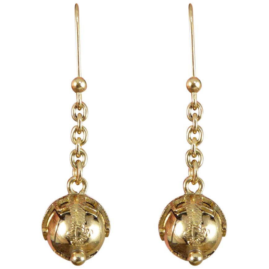 Mini Vintage Masonic Folding Orb Gold Drop Earrings