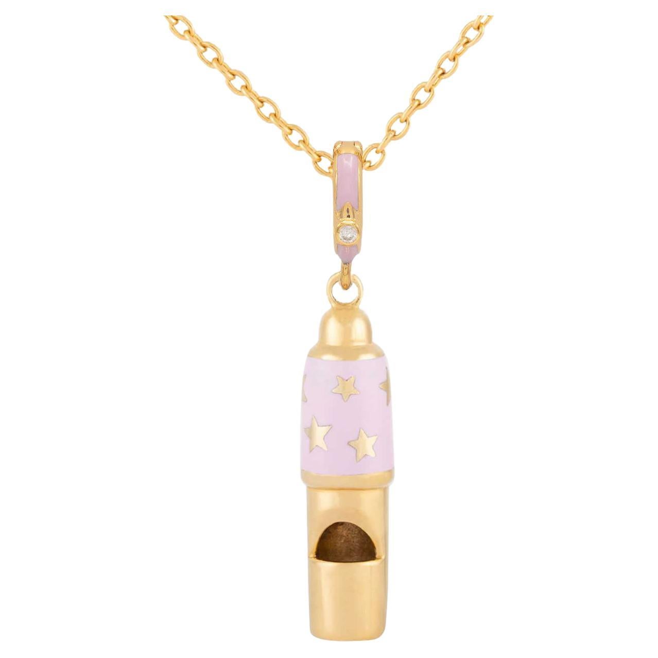 Mini Whistle Necklace Pink Enamel For Sale