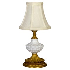 Mini White Hobnail Glass & Brass Boudoir Lamp w/ Shade