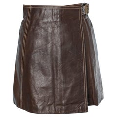 Mini wrap leather brown skirt 
