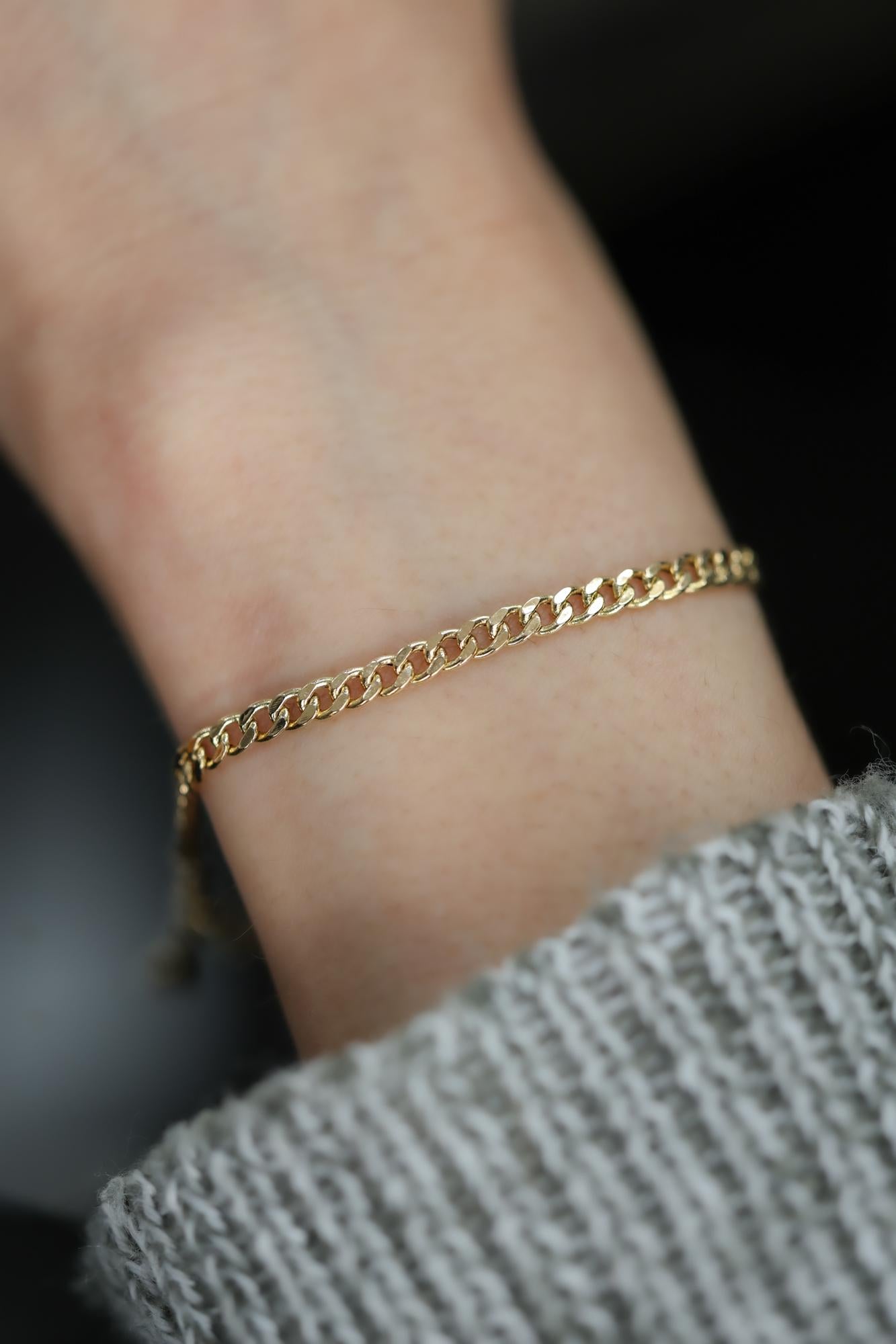 Women's or Men's Mini Yellow Gold Cuban Bracelet For Sale