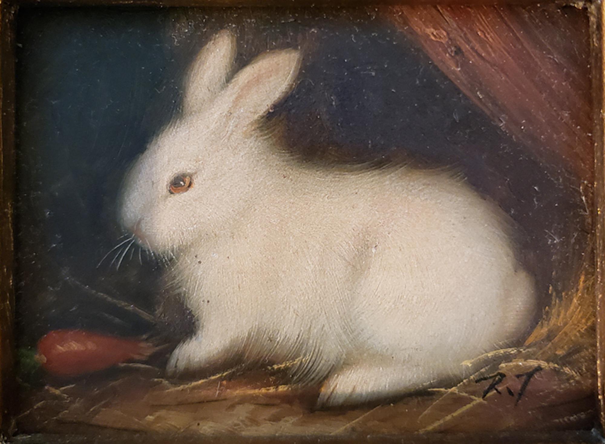 Painted Miniaiture Paintings of Rabbits, a Pair
