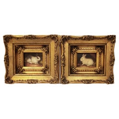 Antique Miniaiture Paintings of Rabbits, a Pair