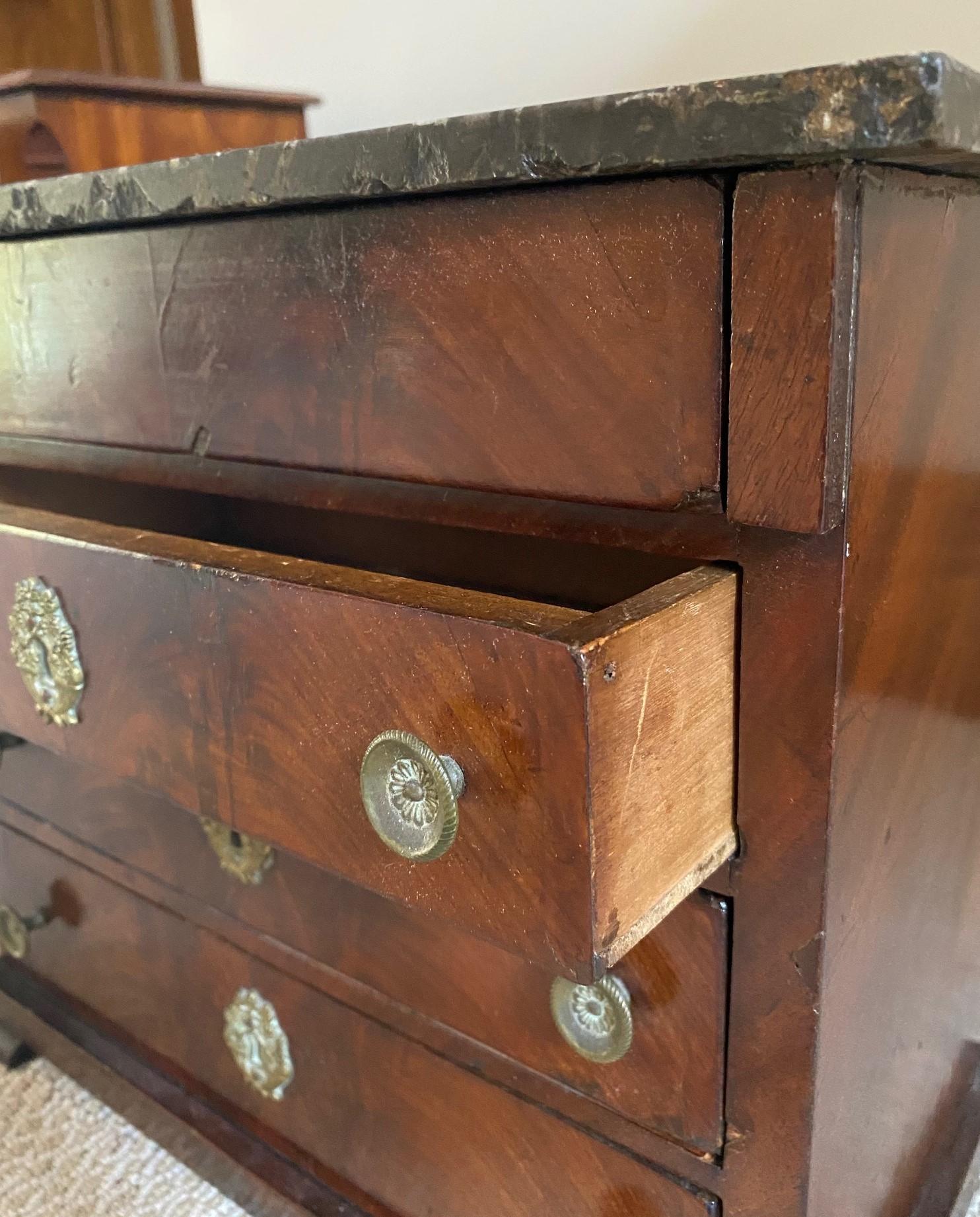 Late Victorian Miniature 19th Century Victorian Figured Mahogany Chest of Drawers For Sale