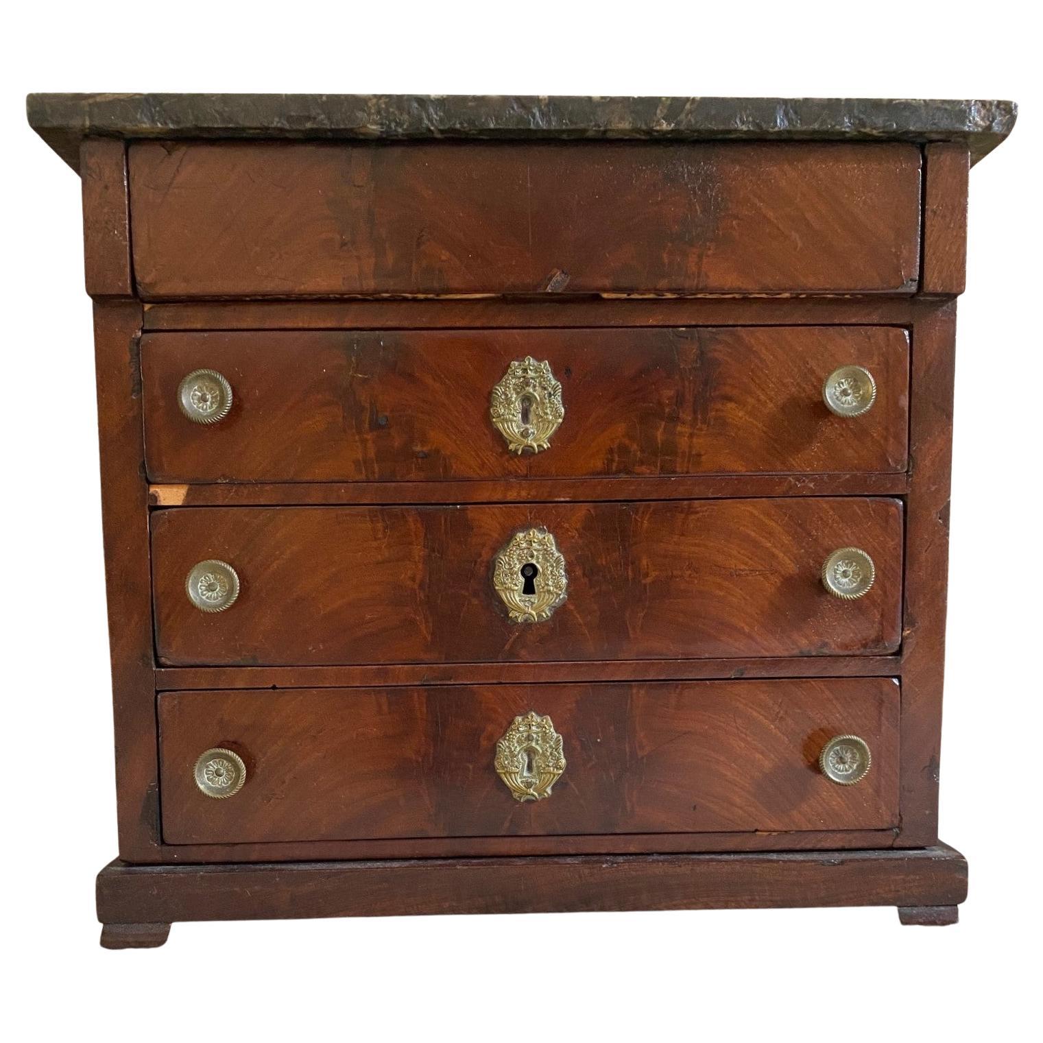 Miniature 19th Century Victorian Figured Mahogany Chest of Drawers For Sale