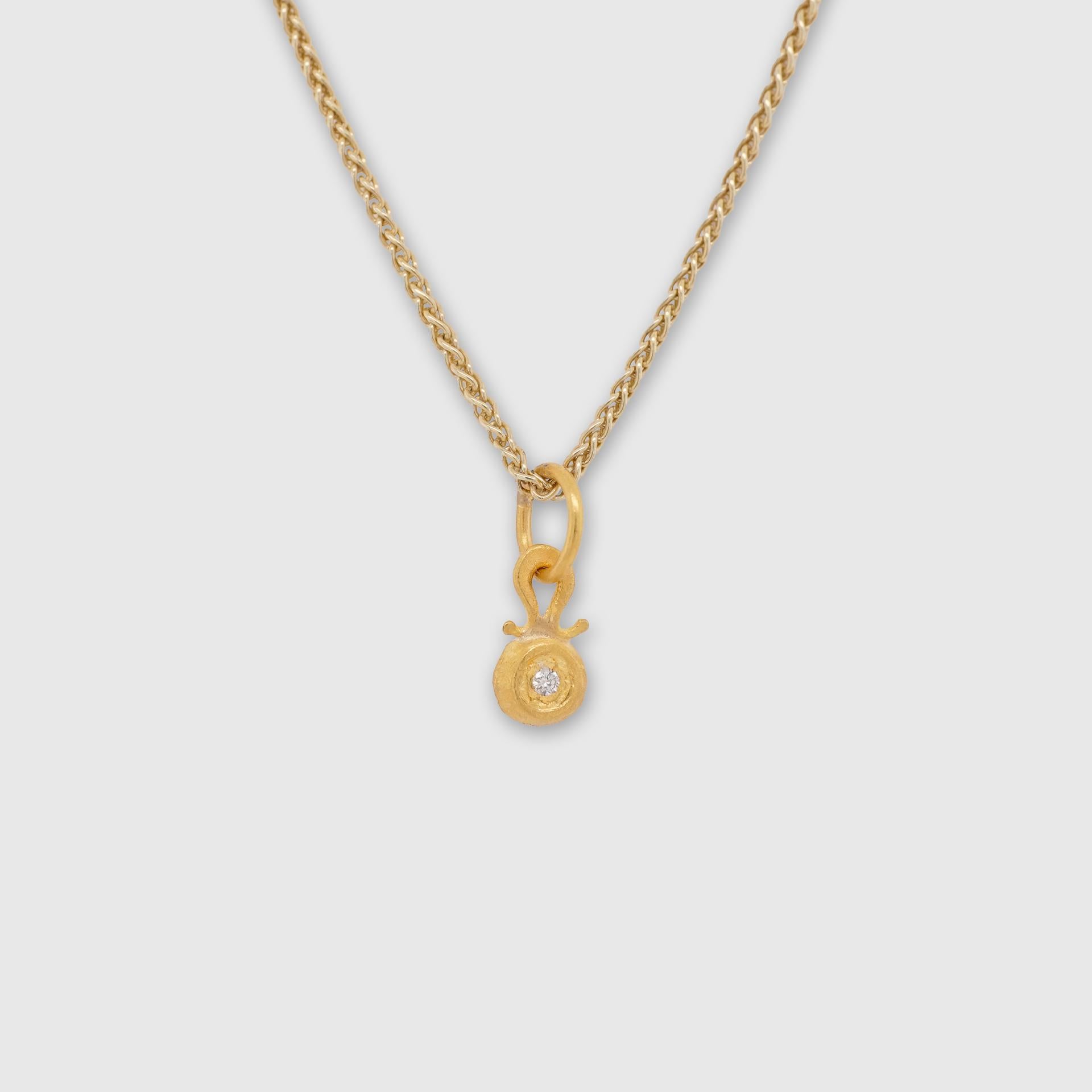 Mini Diamond Layering Charm, 24kt Yellow Gold and 0.03ct Diamonds
Size - Very Small Charm (Looks great paired and layered with other charm pendants)
6 Diamonds - 0.03cts
24kt Gold - 0.80 grams