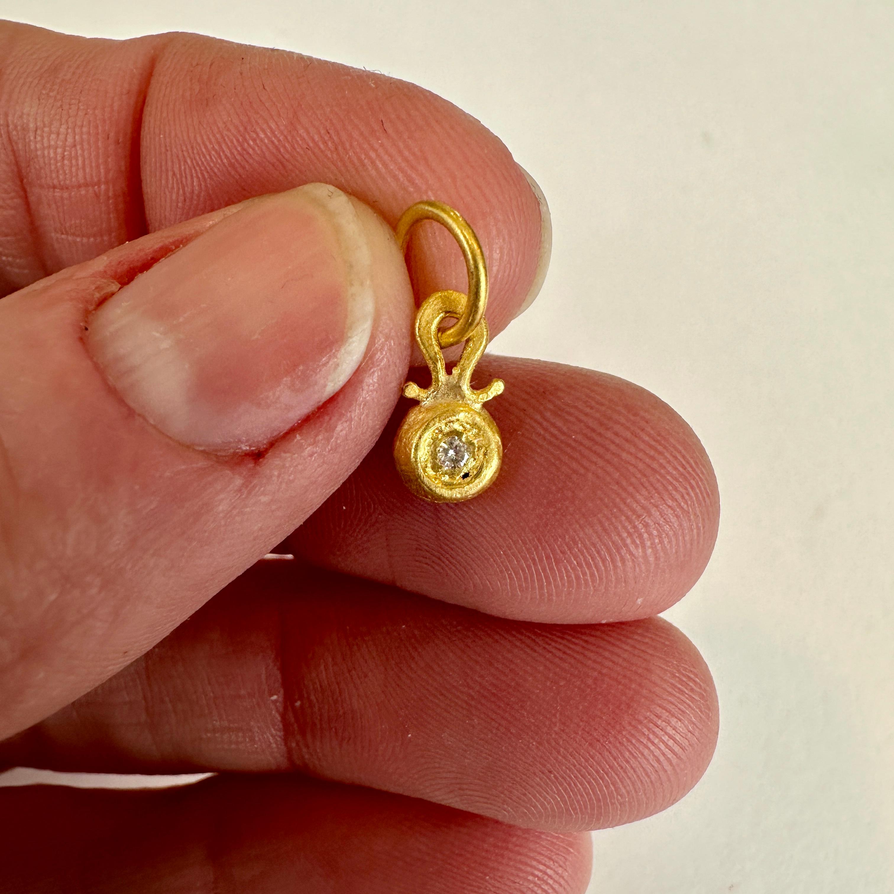 Round Cut Miniature, 24K Gold and Diamond Layering Charm, 24K Yellow Gold and 0.03ct Diamo For Sale