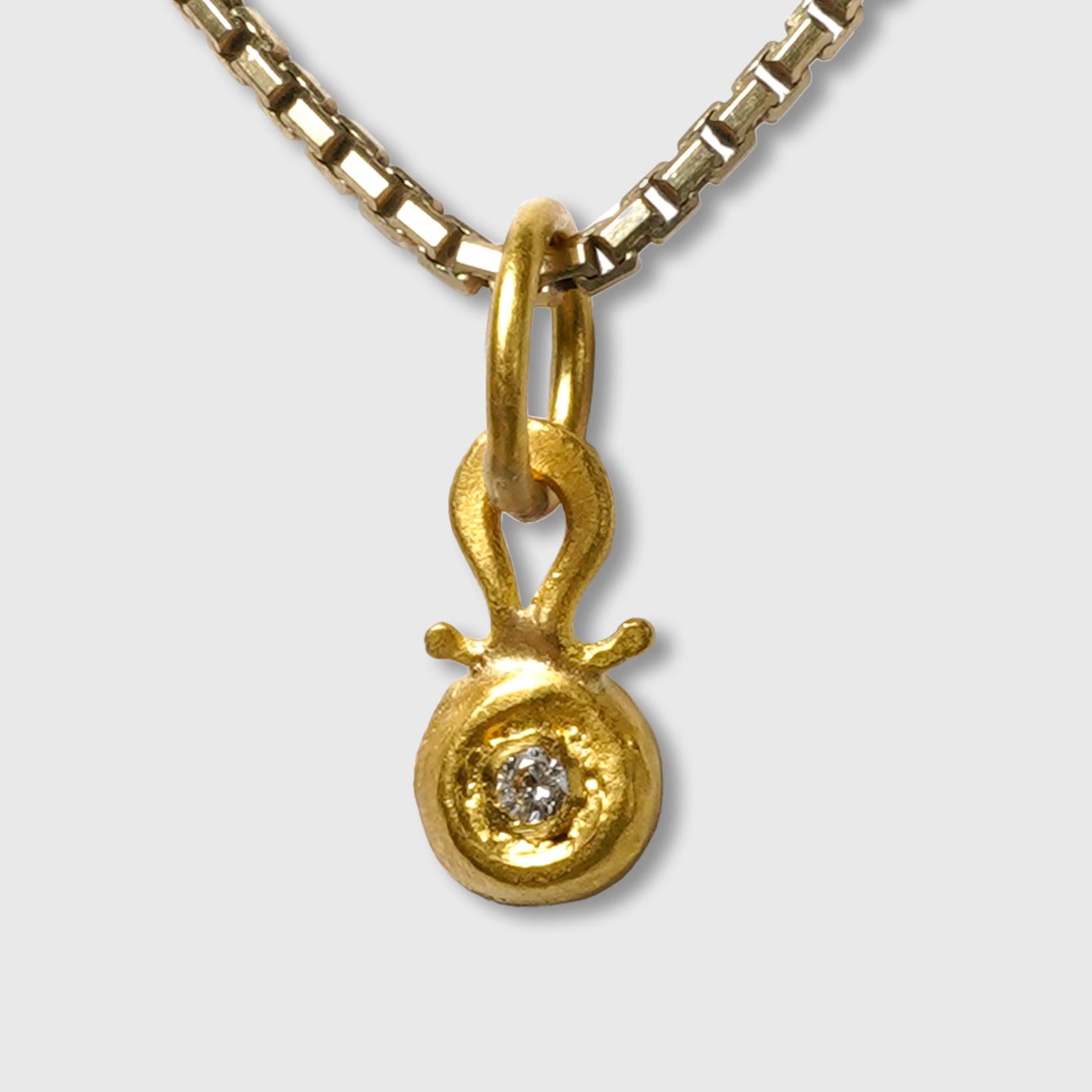 Miniature, 24K Gold and Diamond Layering Charm, 24K Yellow Gold and 0.03ct Diamo In New Condition For Sale In Bozeman, MT