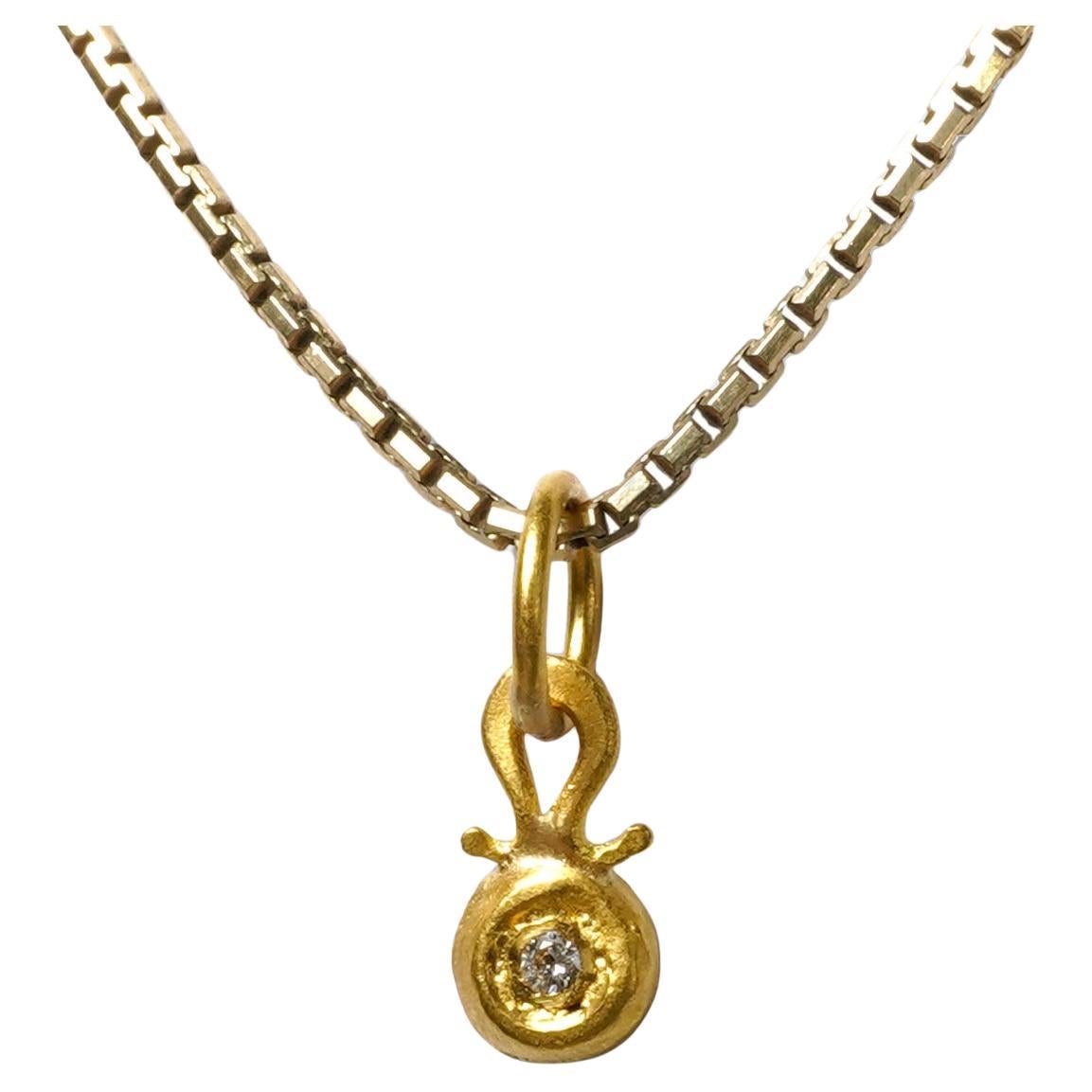 Miniature, 24K Gold and Diamond Layering Charm, 24K Yellow Gold and 0.03ct Diamo For Sale