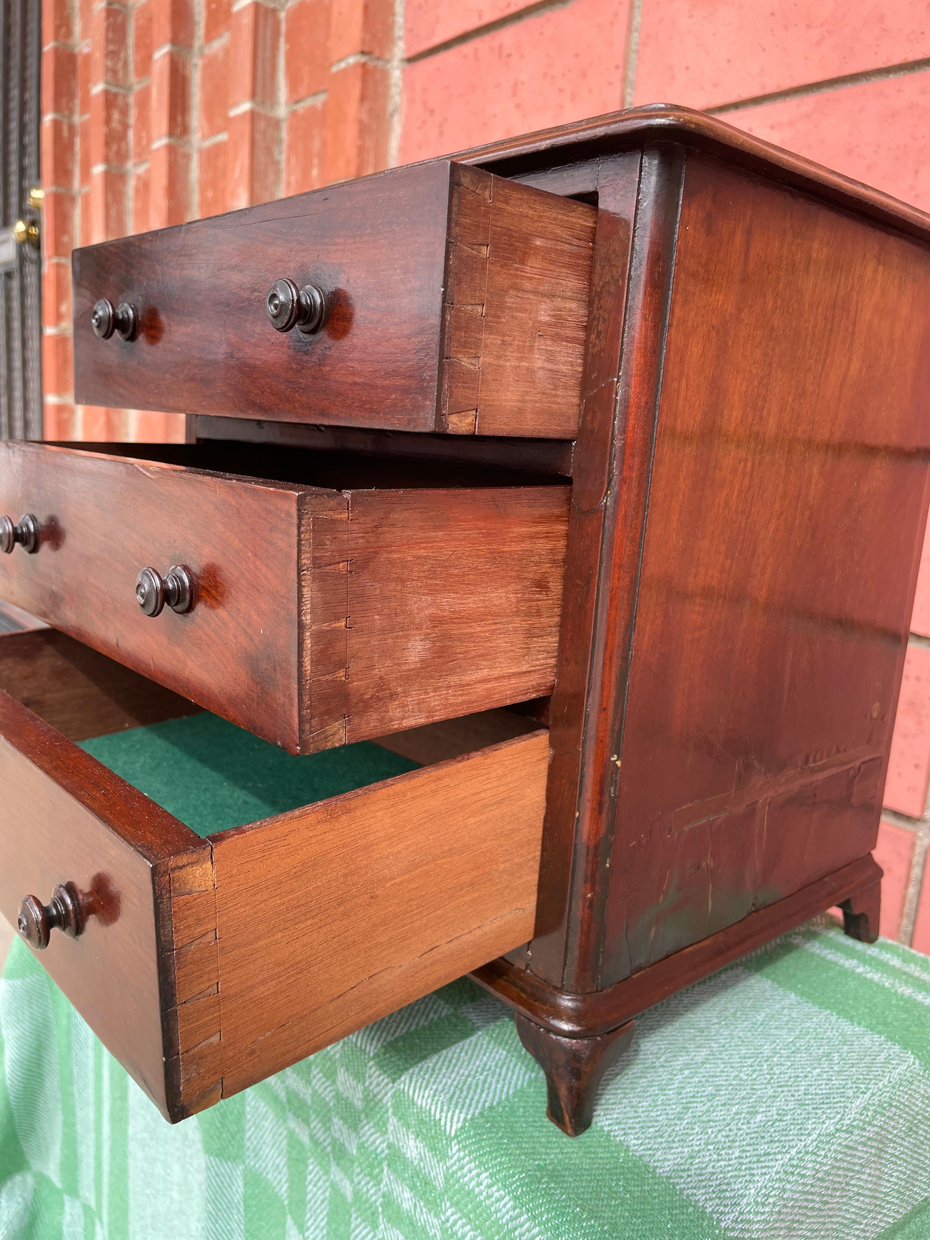Mahogany Miniature 3 Drawer Chest For Sale