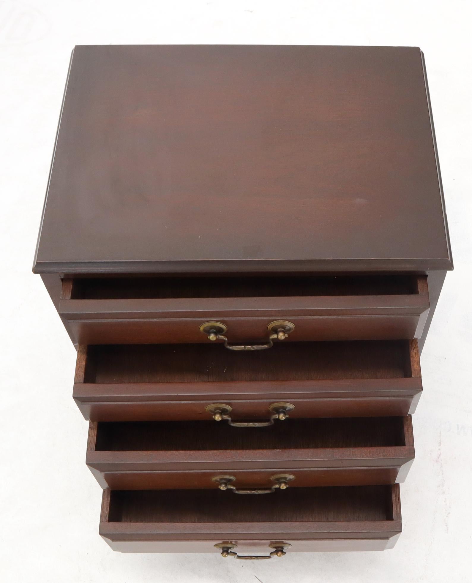Federal Miniature 4 Drawers Jewelry Letter Campaign Chest Dresser with Brass Drop Pulls For Sale