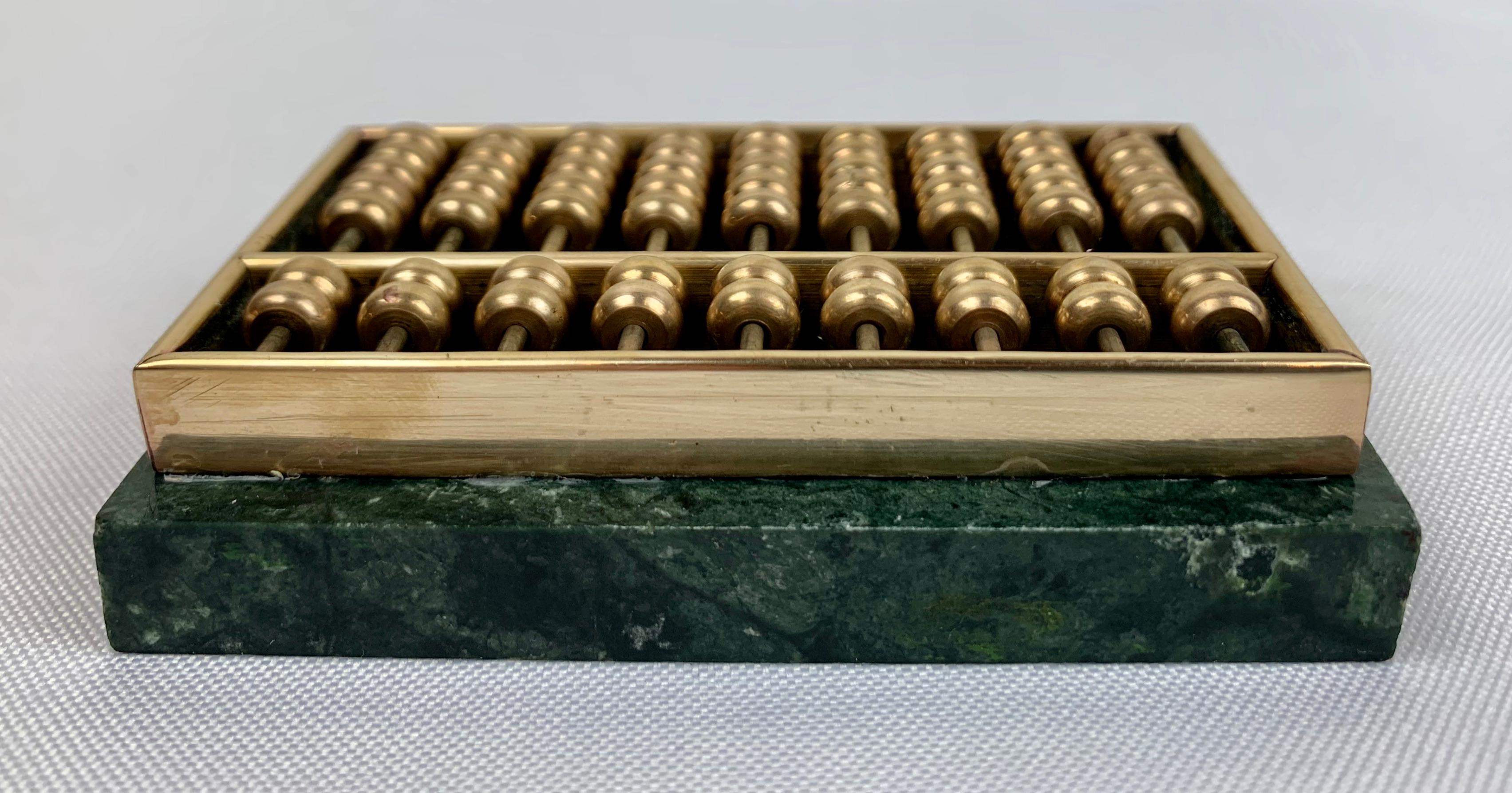 Miniature Abacus-Green Marble and Brass In Good Condition In West Palm Beach, FL