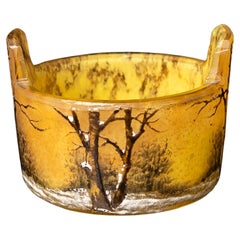 Miniature Acid-Etched Glass Vase with Winter Landscape by Daum Nancy, 20th Centu