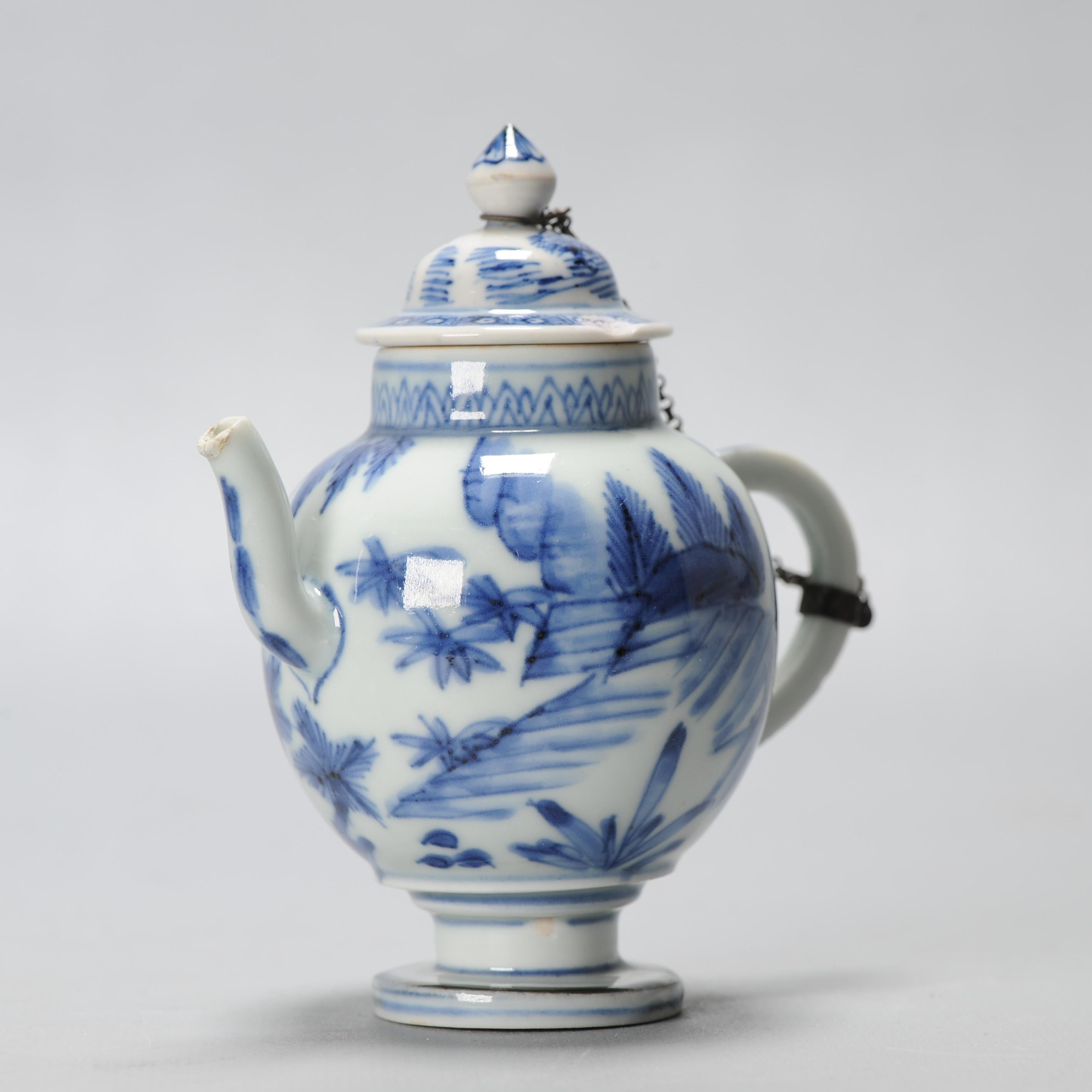 Miniatura antica del periodo Edo Ca 1700 Porcellana giapponese Ewer Blue White in vendita 6