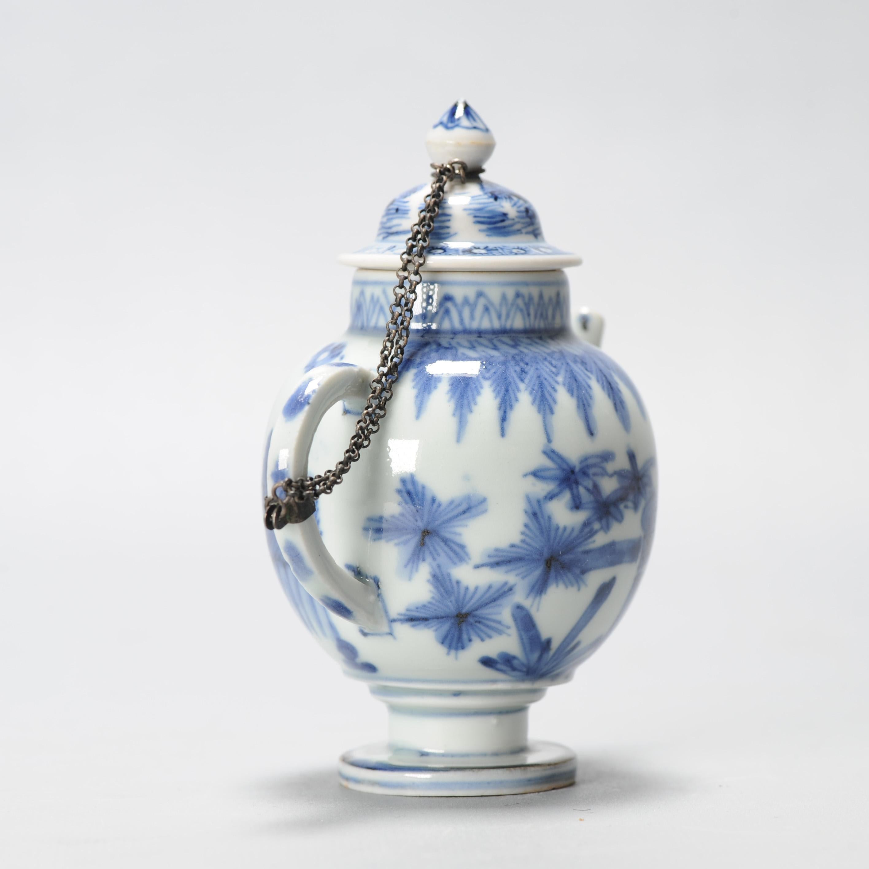 Miniatura antica del periodo Edo Ca 1700 Porcellana giapponese Ewer Blue White in vendita 3