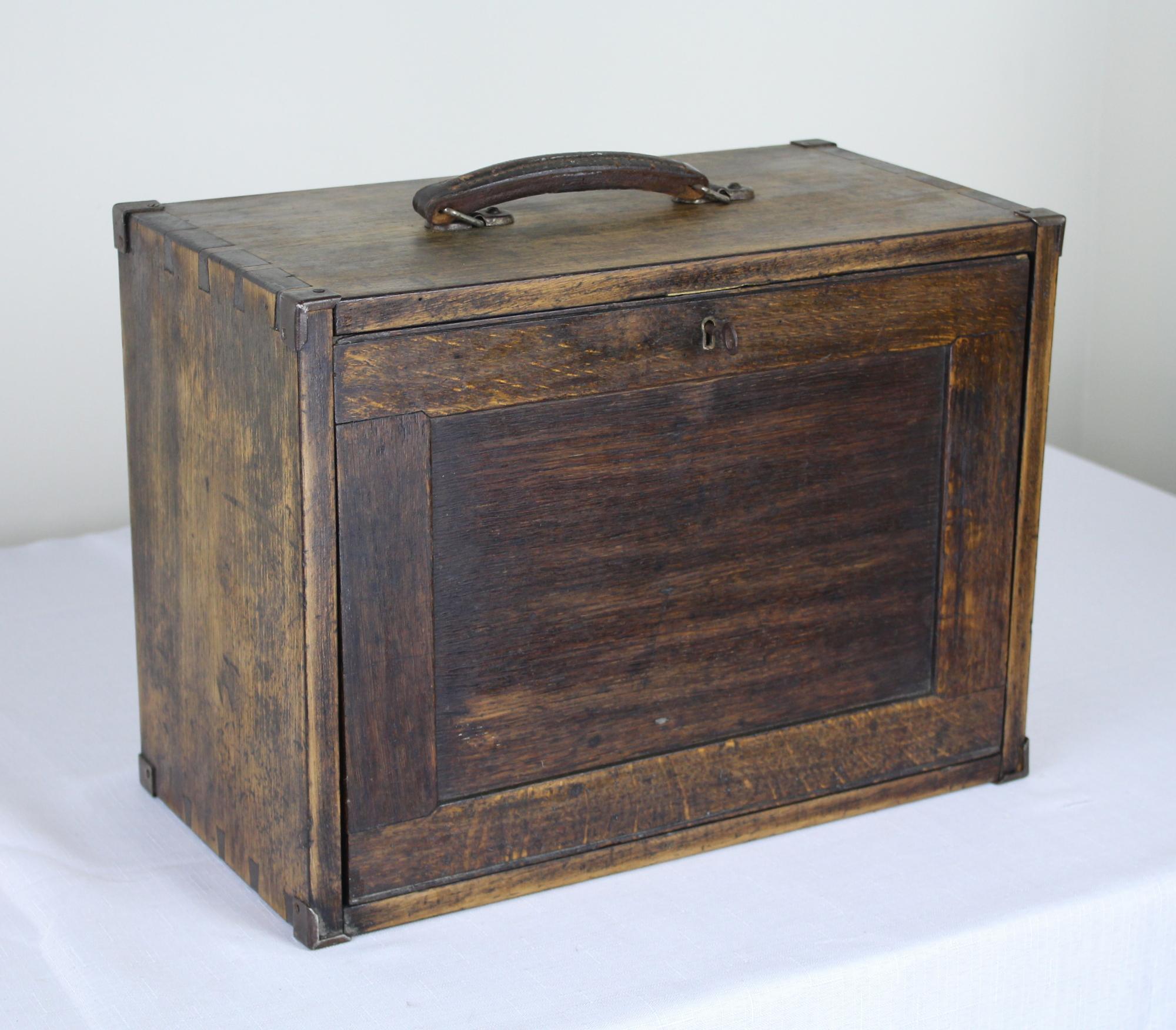 19th Century Miniature Antique English Oak Campaign Chest of Drawers