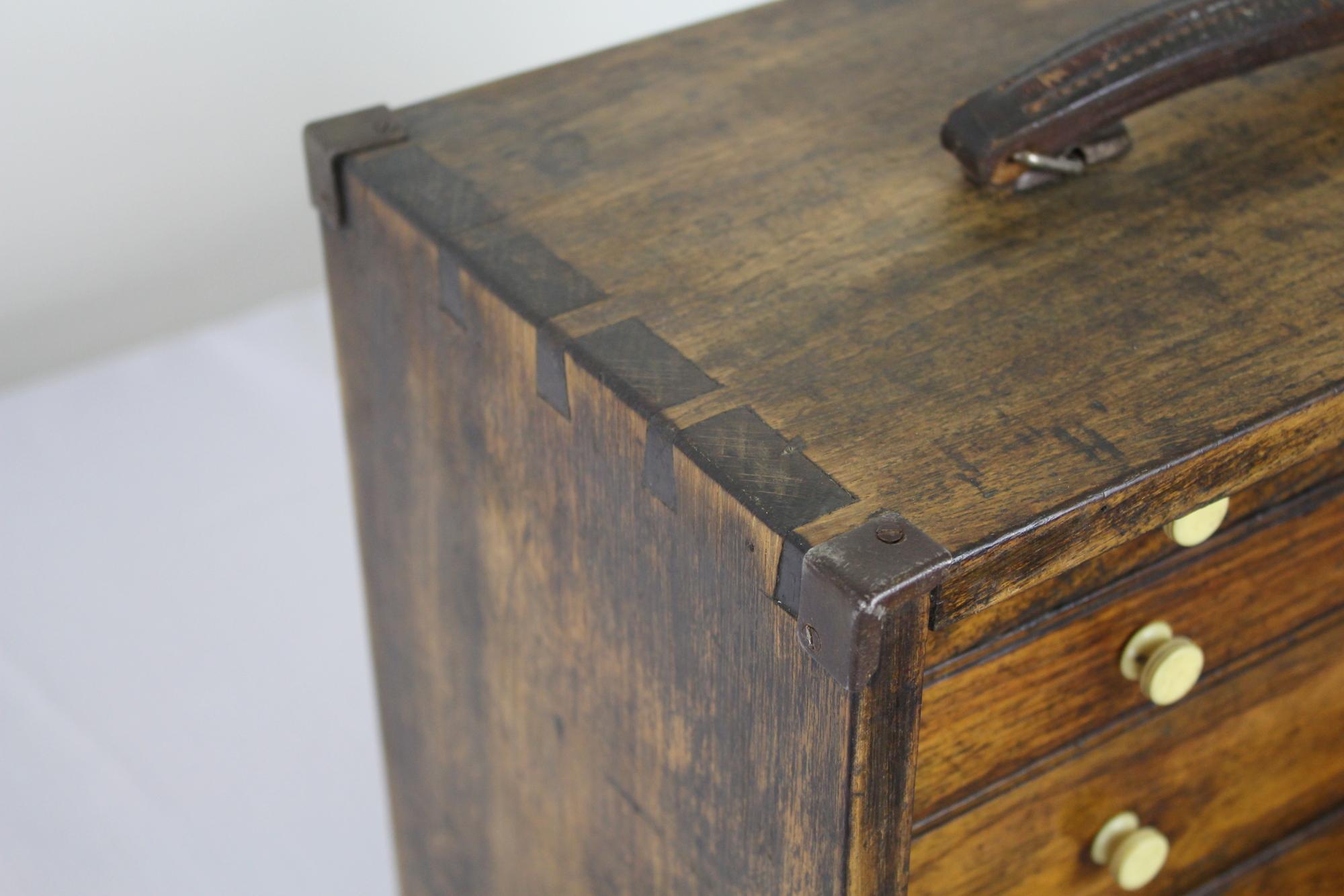 Miniature Antique English Oak Campaign Chest of Drawers 1