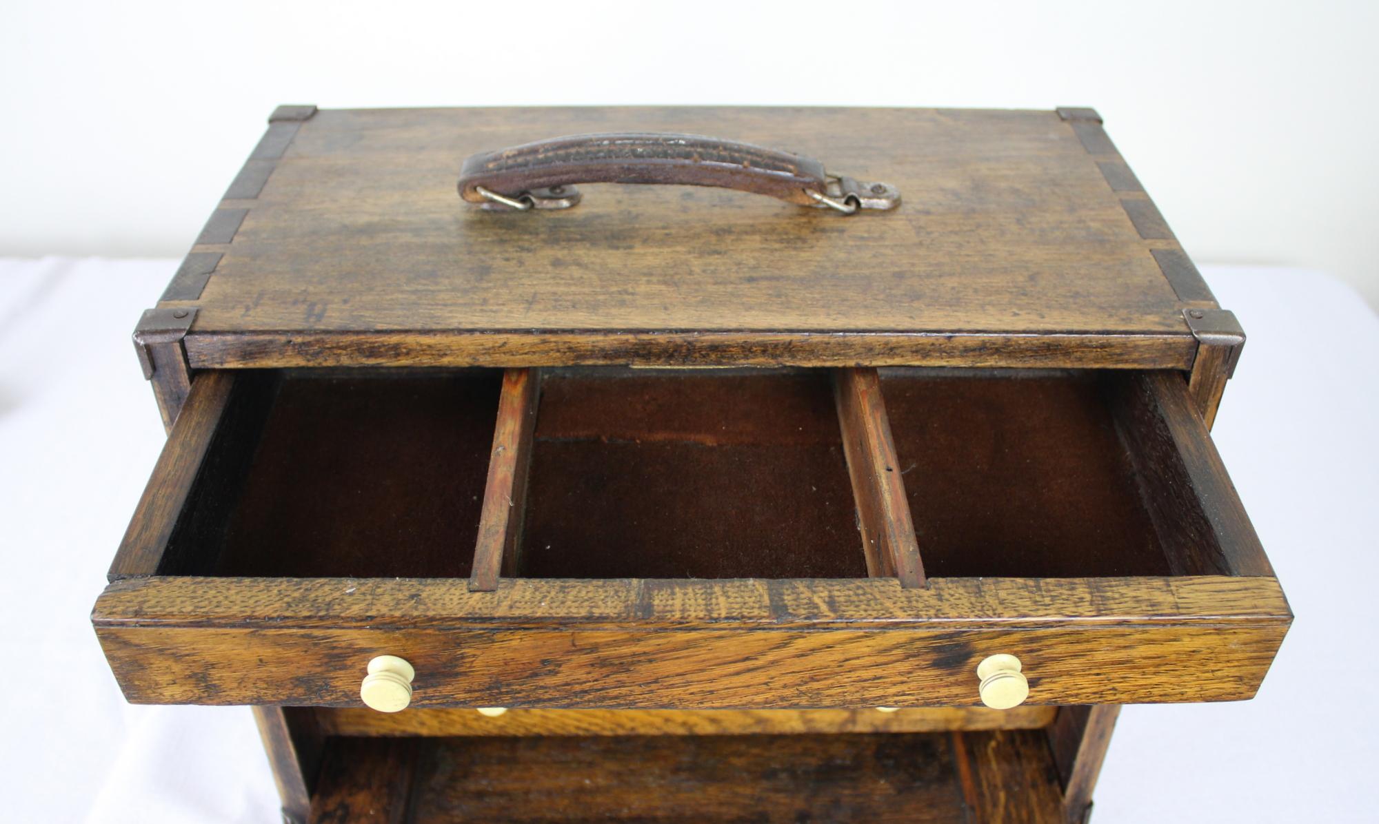 Miniature Antique English Oak Campaign Chest of Drawers 2