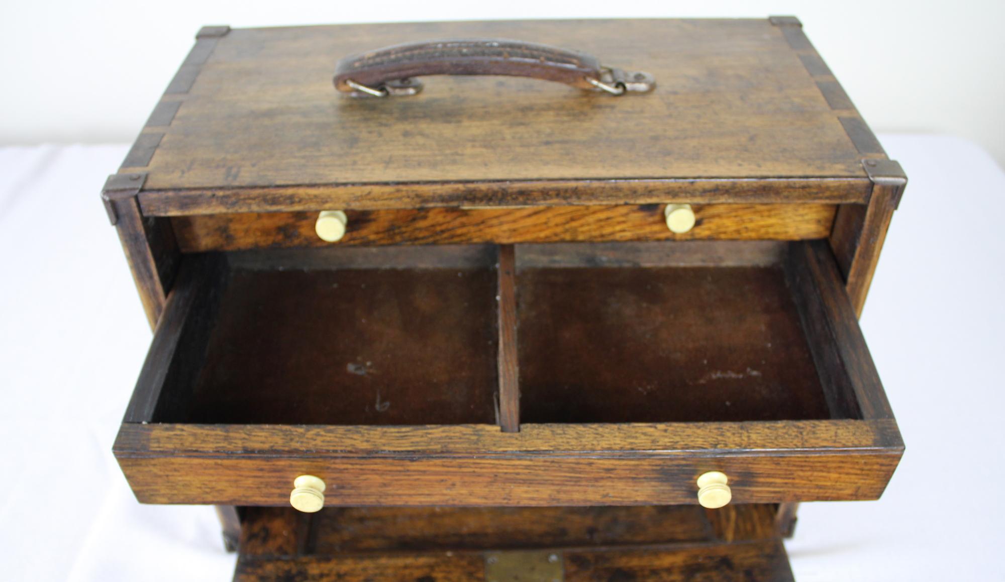 Miniature Antique English Oak Campaign Chest of Drawers 3