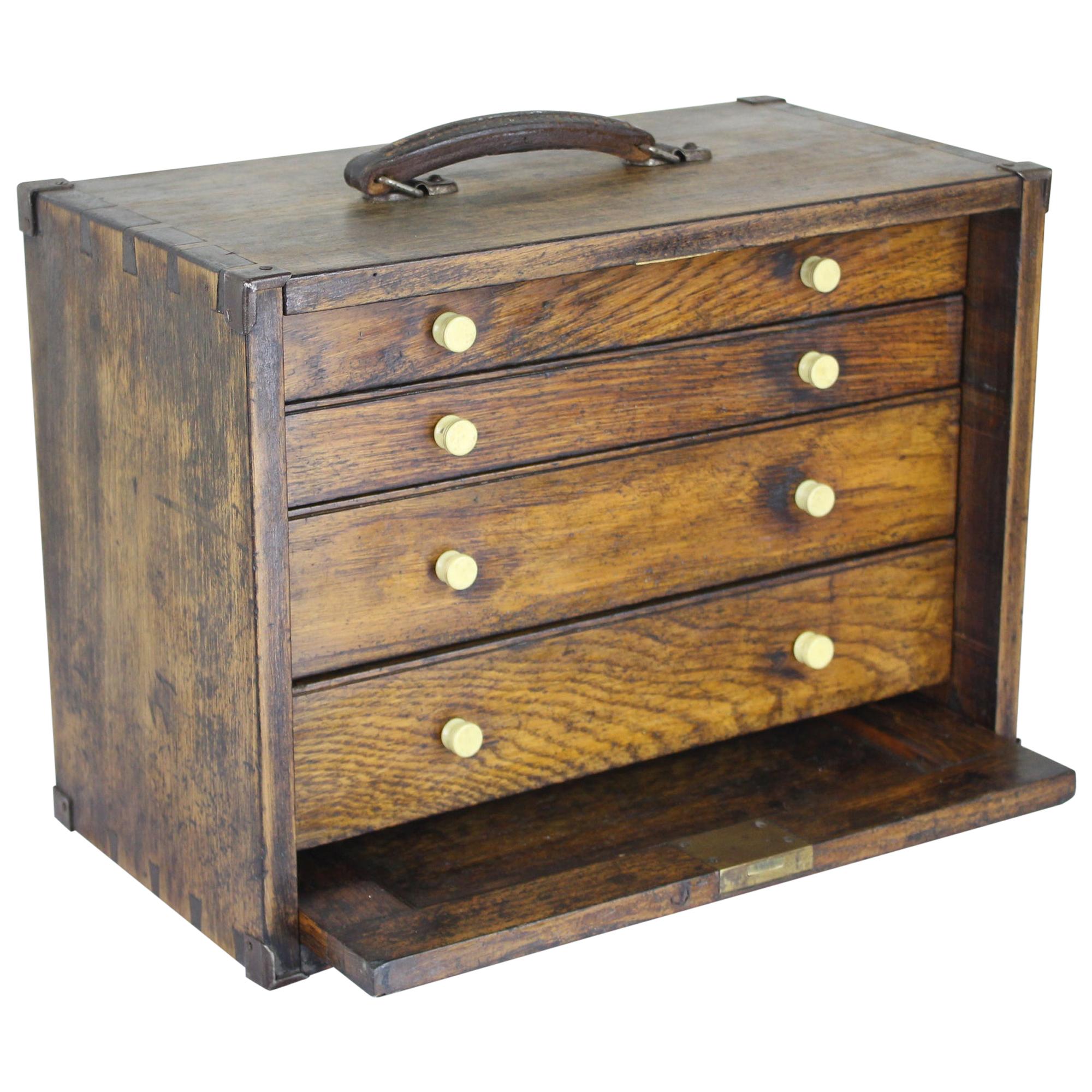 Miniature Antique English Oak Campaign Chest of Drawers