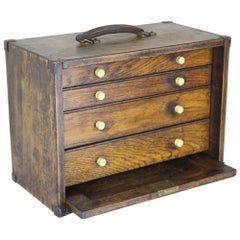 Miniature Antique English Oak Campaign Chest of Drawers